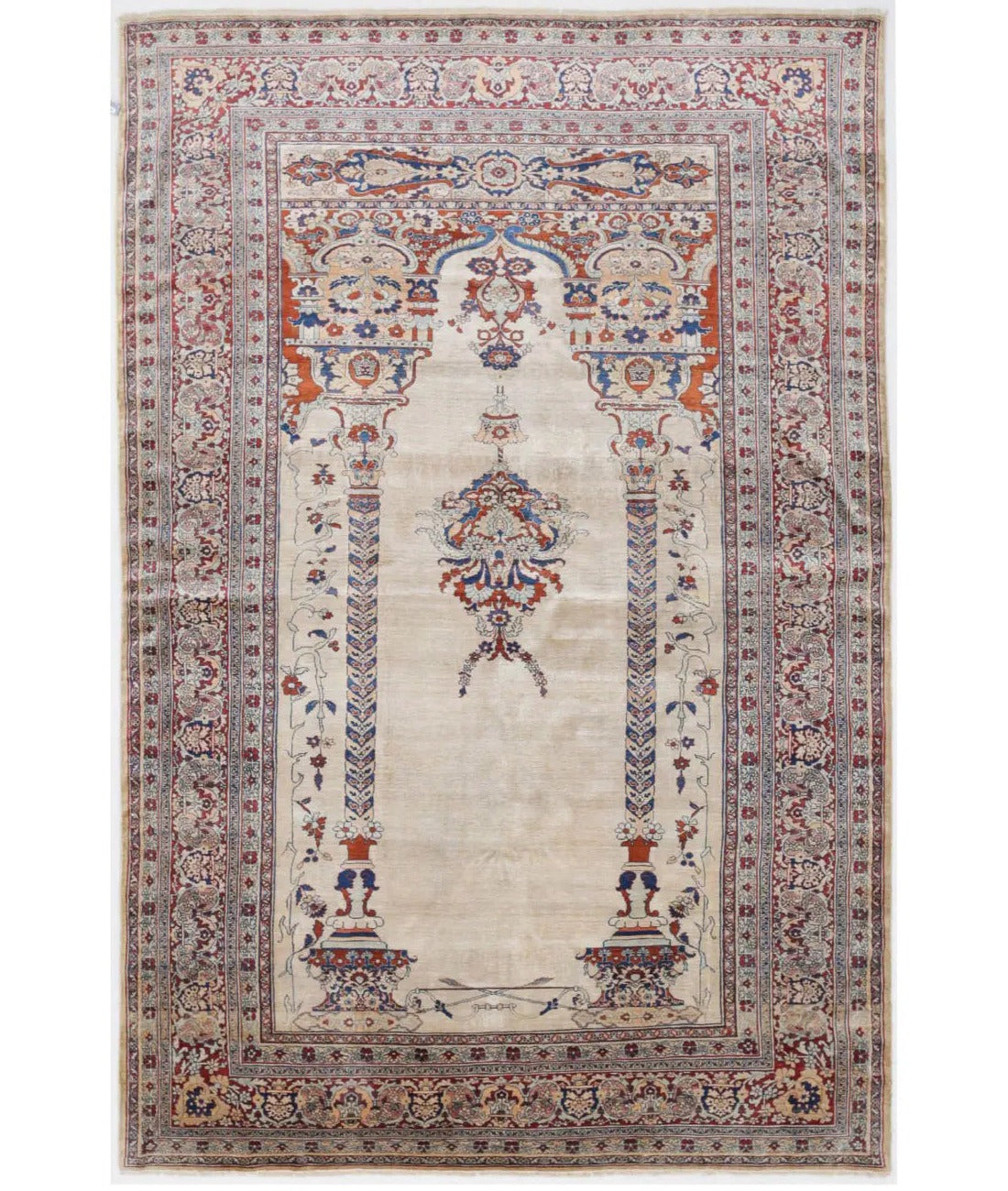 Hand Knotted Antique Masterpiece Persian Haji Jalili Silk Rug - 4&#39;2&#39;&#39; x 6&#39;5&#39;&#39; - Arteverk Rugs Area rug
