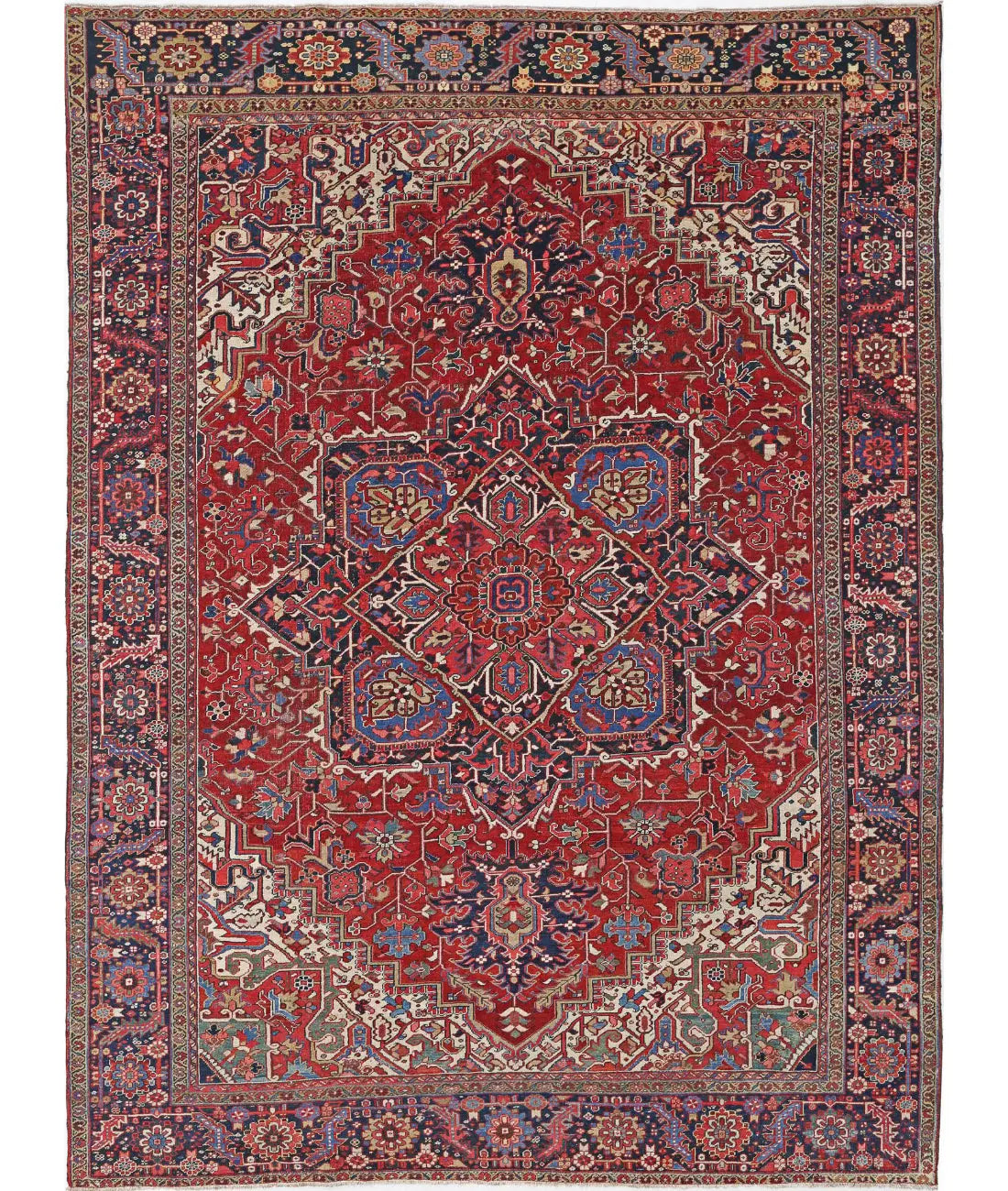 Hand Knotted Antique Persian Heriz Wool Rug - 10&#39;5&#39;&#39; x 13&#39;8&#39;&#39; - Arteverk Rugs Area rug