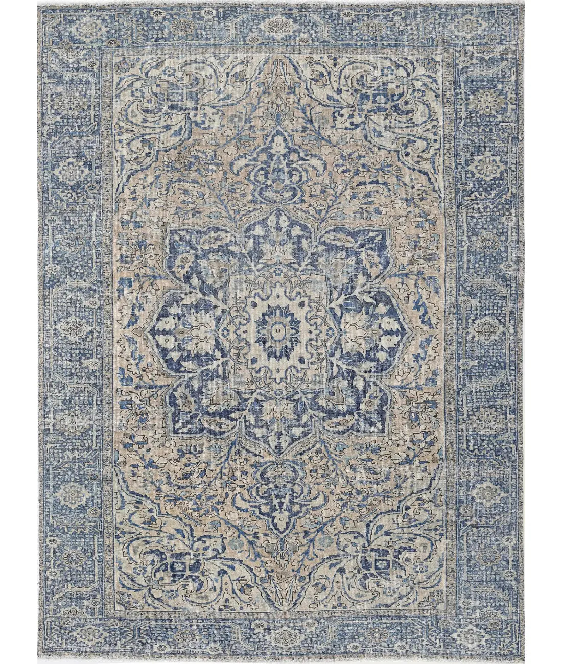 Hand Knotted Antique Persian Heriz Wool Rug - 7&#39;10&#39;&#39; x 10&#39;9&#39;&#39; - Arteverk Rugs Area rug