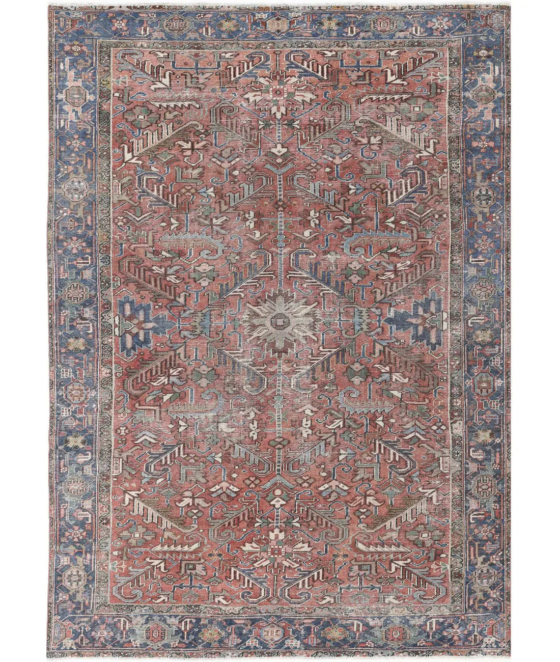 Hand Knotted Antique Persian Heriz Wool Rug - 7&#39;3&#39;&#39; x 10&#39;3&#39;&#39; - Arteverk Rugs Area rug