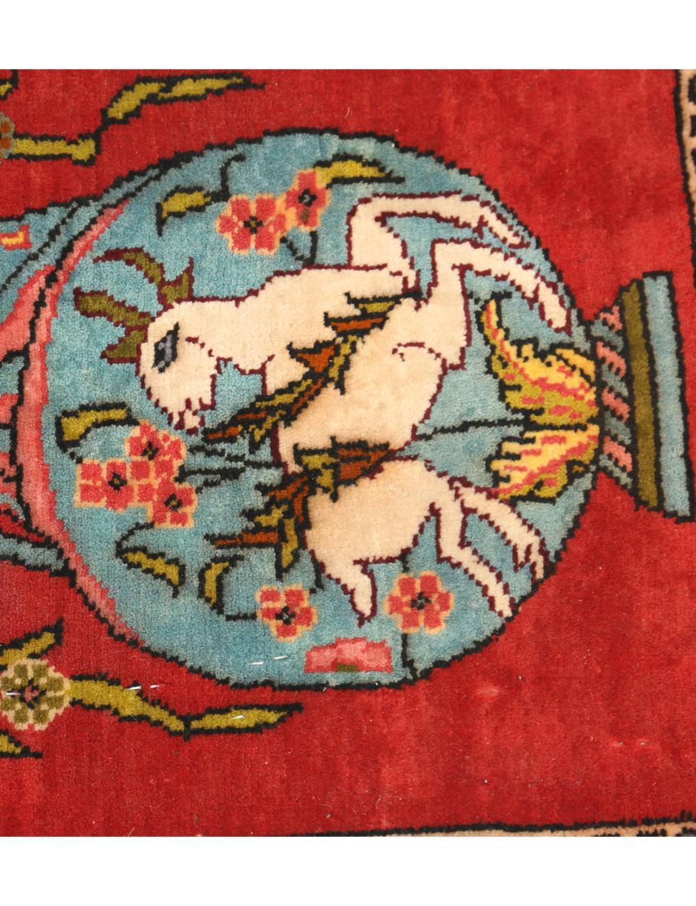 Hand Knotted Antique Masterpiece Persian Qum Wool Rug - 1'0'' x 1'2'' Arteverk Arteverk Rugs