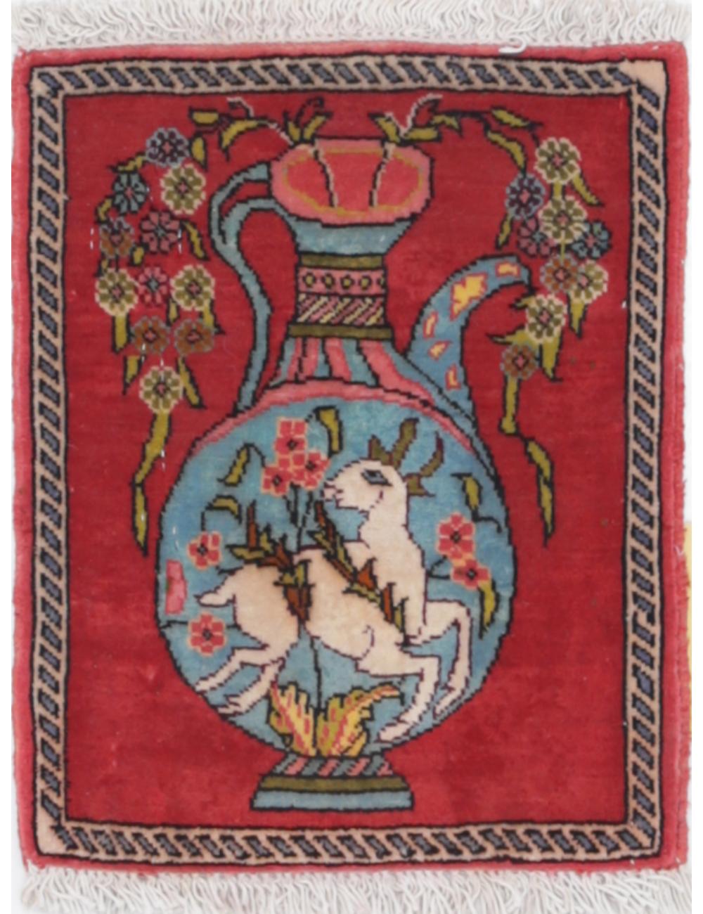 Hand Knotted Antique Masterpiece Persian Qum Wool Rug - 1&#39;0&#39;&#39; x 1&#39;2&#39;&#39; Arteverk Arteverk Rugs
