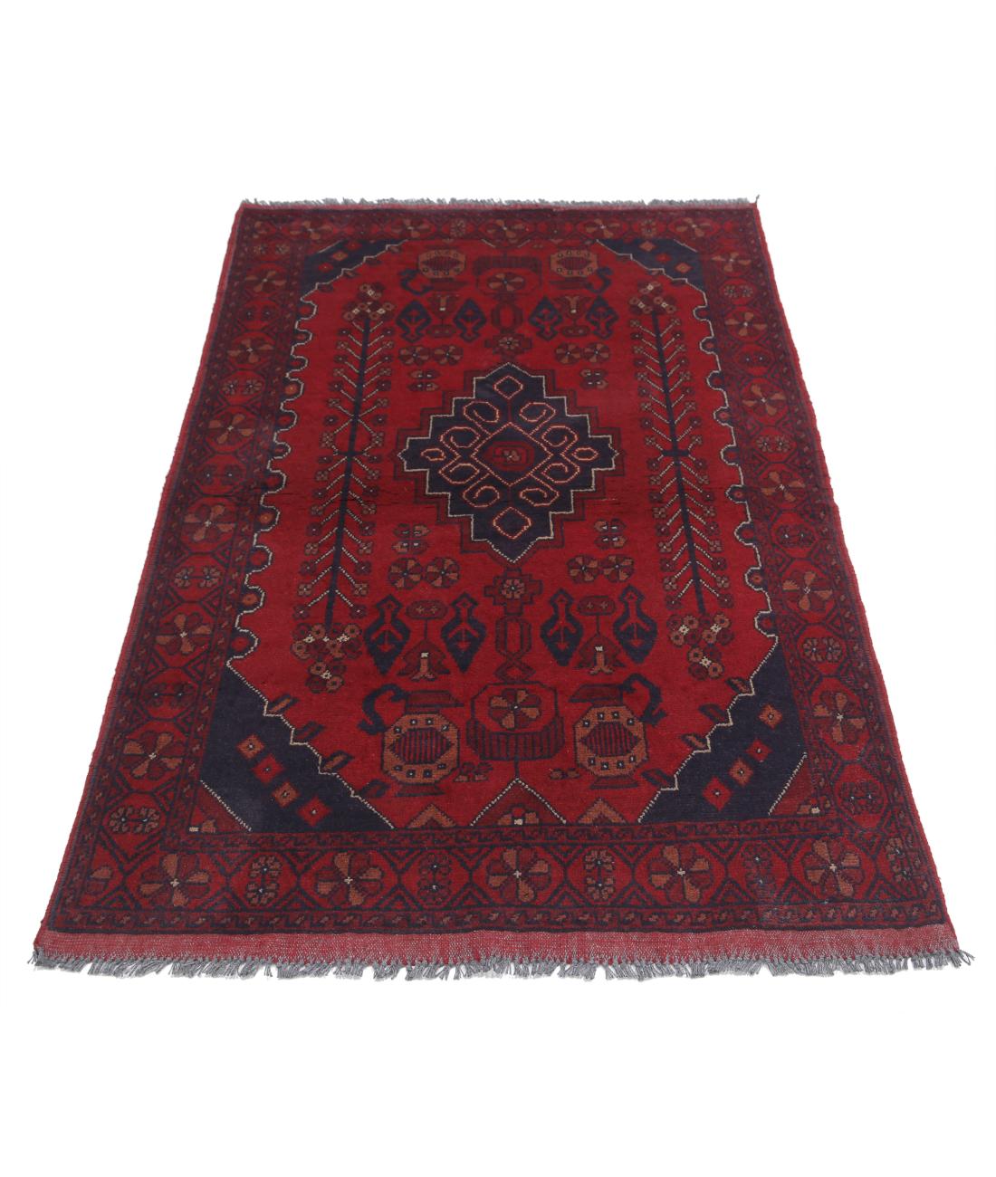 Hand Knotted Afghan Khal Muhammadi Wool Rug - 3'3'' x 5'0'' 3' 3" X 5' 0" (99 X 152) / Red / Blue
