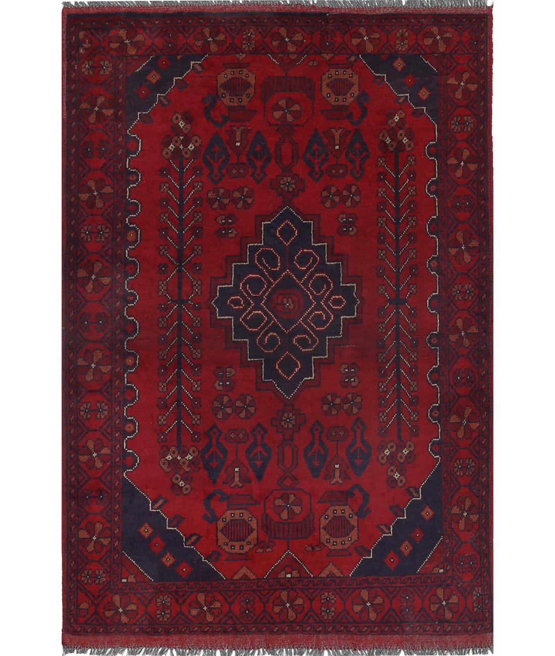 Hand Knotted Afghan Khal Muhammadi Wool Rug - 3&#39;3&#39;&#39; x 5&#39;0&#39;&#39; 3&#39; 3&quot; X 5&#39; 0&quot; (99 X 152) / Red / Blue