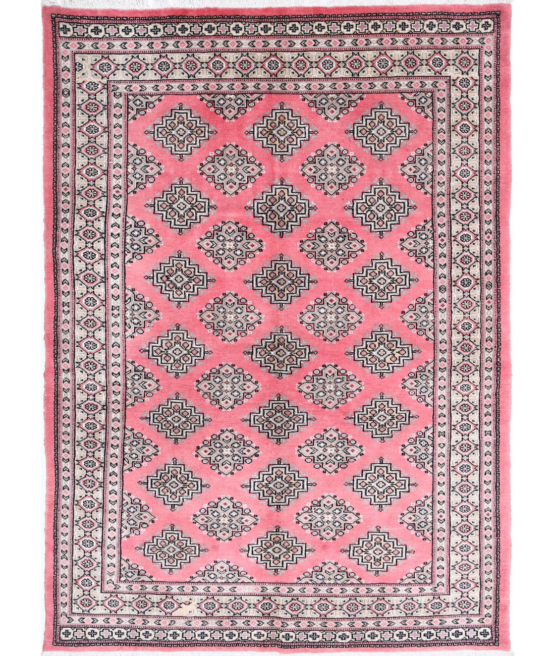 Hand Knotted Tribal Bokhara Wool Rug - 4&#39;7&#39;&#39; x 6&#39;5&#39;&#39; 4&#39;7&#39;&#39; x 6&#39;5&#39;&#39; (138 X 193) / Pink / Gold