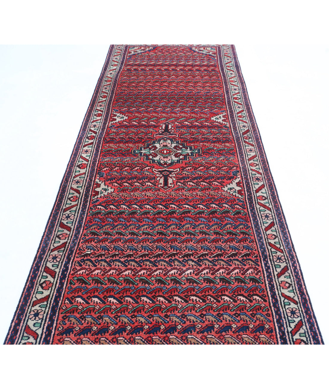 Hand Knotted Persian Hamadan Wool Rug - 3'5'' x 13'4'' 3'5'' x 13'4'' (103 X 400) / Pink / Grey