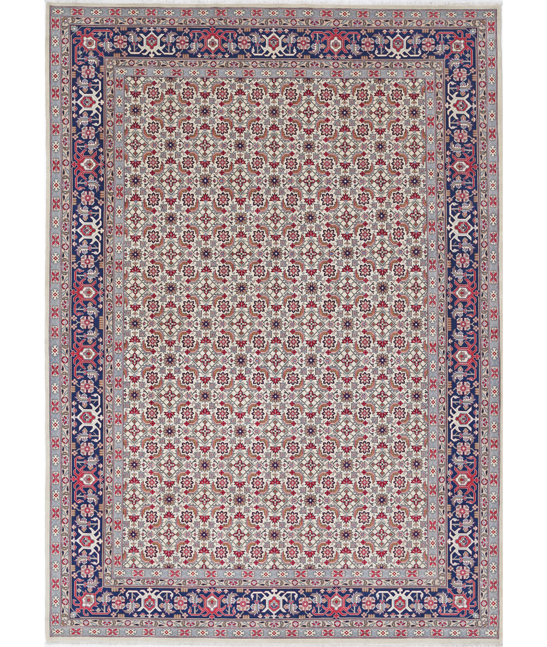 Hand Knotted Heritage Fine Persian Style Wool Rug - 8'1'' x 11'5'' 8' 1" X 11' 5" (246 X 348) / Ivory / Blue