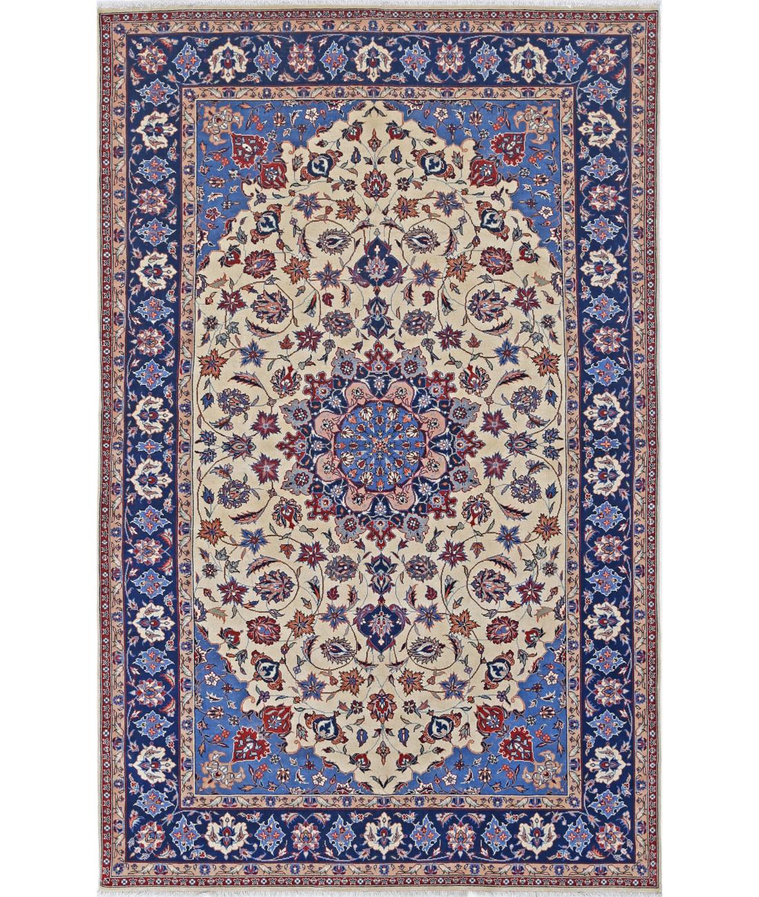 Hand Knotted Heritage Fine Persian Style Wool Rug - 4'11'' x 7'10'' 4' 11" X 7' 10" (150 X 239) / Ivory / Blue