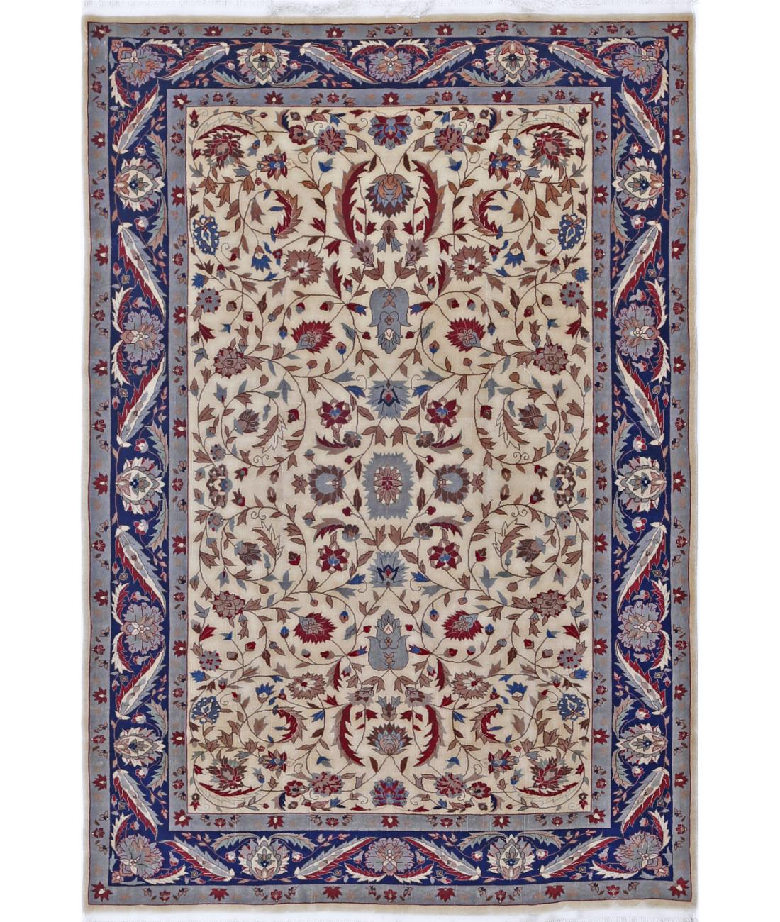 Hand Knotted Heritage Fine Persian Style Wool Rug - 5'0'' x 7'5'' 5' 0" X 7' 5" (152 X 226) / Ivory / Blue