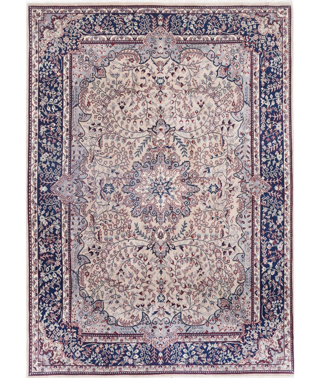 Hand Knotted Heritage Fine Persian Style Wool Rug - 5'7'' x 7'8'' 5' 7" X 7' 8" (170 X 234) / Ivory / Blue