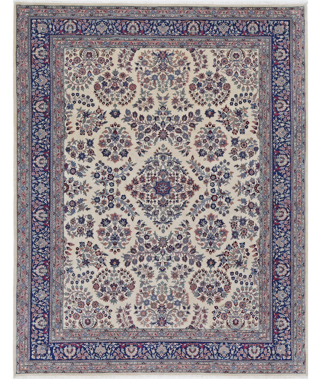 Hand Knotted Heritage Fine Persian Style Wool Rug - 9'2'' x 11'7'' 9' 2" X 11' 7" (279 X 353) / Ivory / Blue