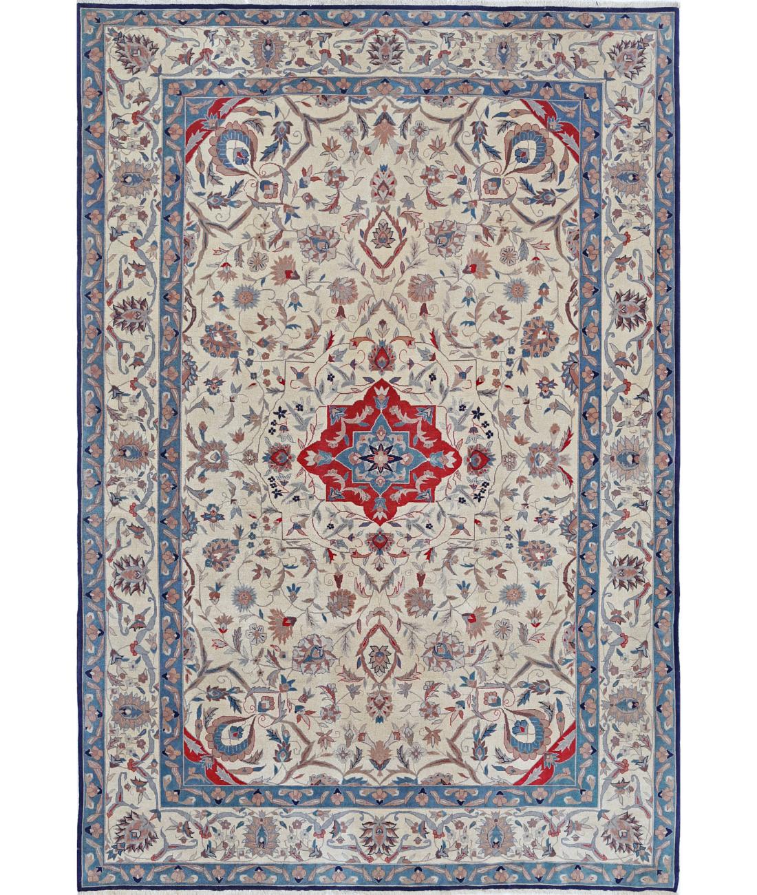 Hand Knotted Heritage Fine Persian Style Wool Rug - 6'1'' x 9'0'' 6' 1" X 9' 0" (185 X 274) / Ivory / Blue