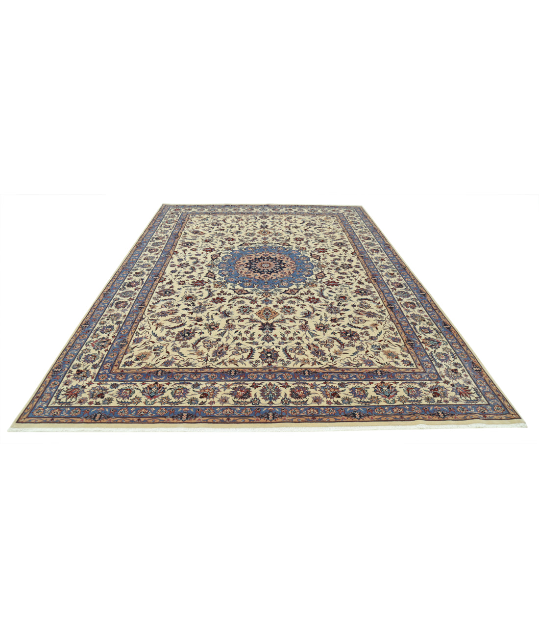 Hand Knotted Heritage Fine Persian Style Wool Rug - 8'2'' x 11'5'' 8' 2" X 11' 5" (249 X 348) / Ivory / Blue