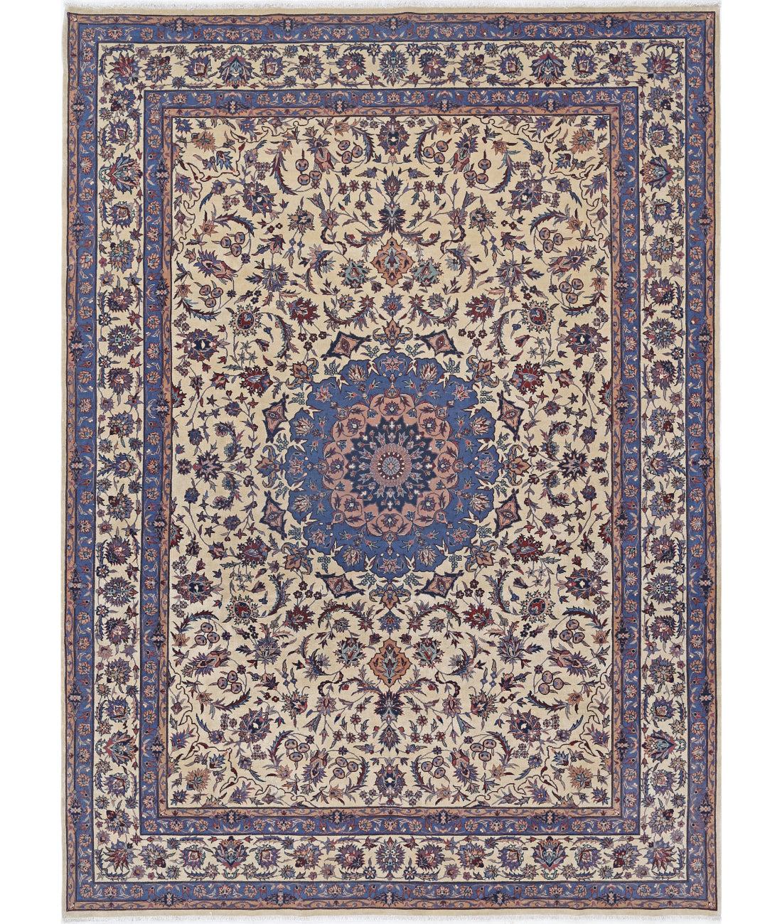 Hand Knotted Heritage Fine Persian Style Wool Rug - 8&#39;2&#39;&#39; x 11&#39;5&#39;&#39; 8&#39; 2&quot; X 11&#39; 5&quot; (249 X 348) / Ivory / Blue