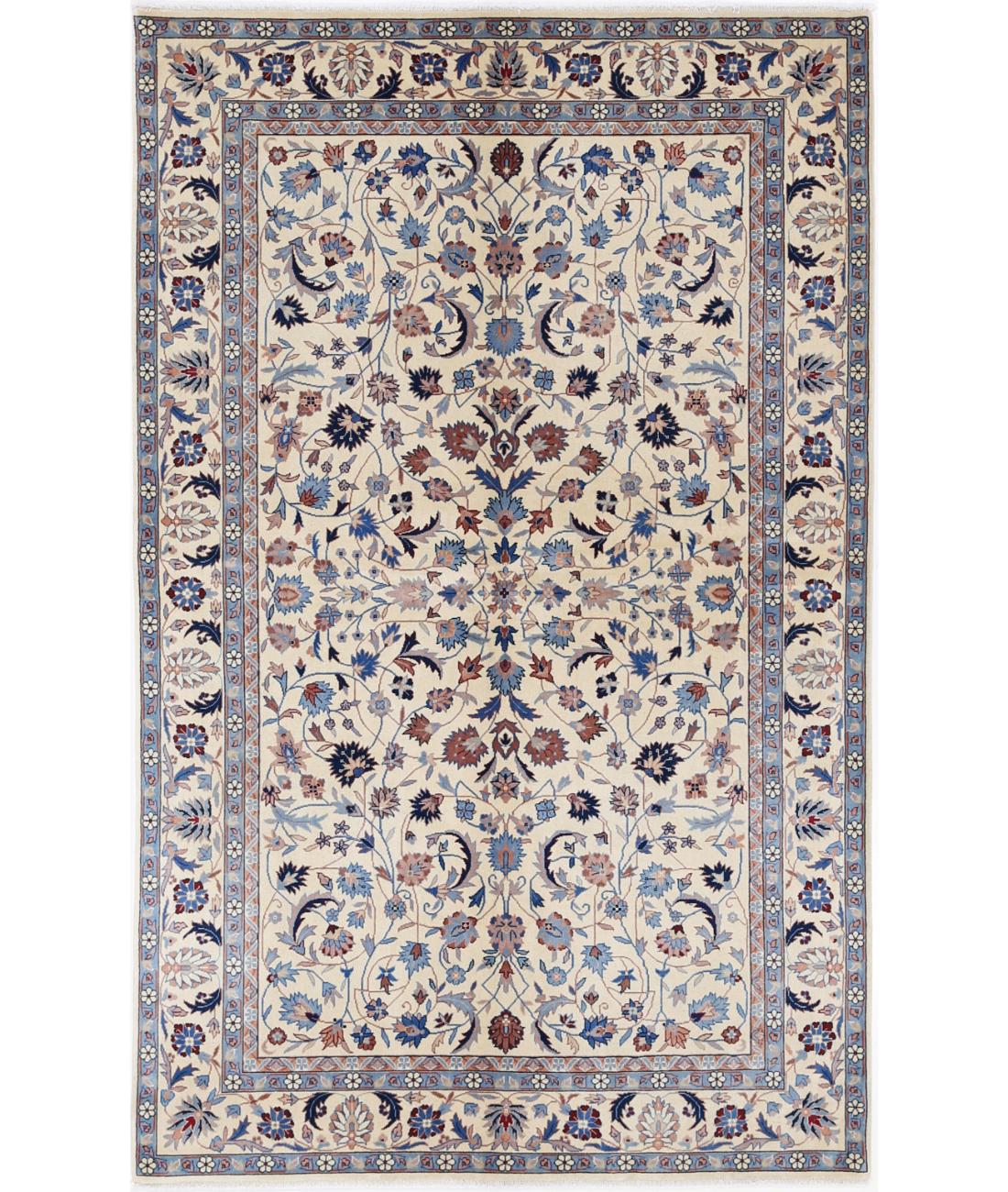 Hand Knotted Heritage Fine Persian Style Wool Rug - 5'0'' x 8'0'' 5' 0" X 8' 0" (152 X 244) / Ivory / Blue