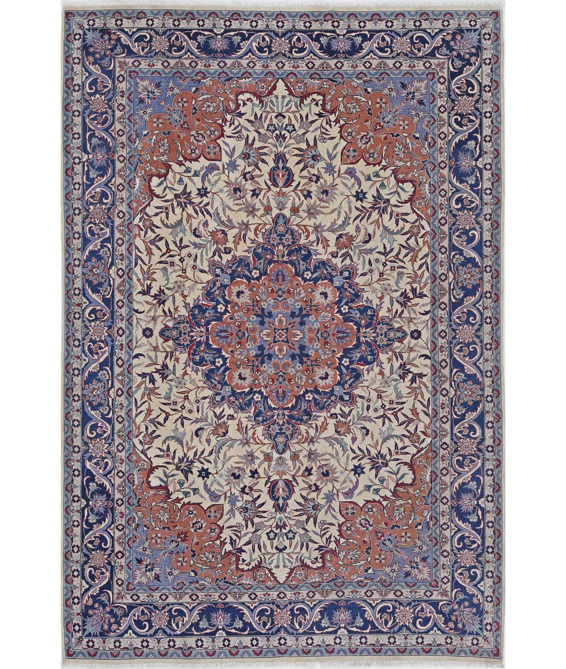 Hand Knotted Heritage Fine Persian Style Wool Rug - 6'0'' x 8'11'' 6' 0" X 8' 11" (183 X 272) / Ivory / Blue
