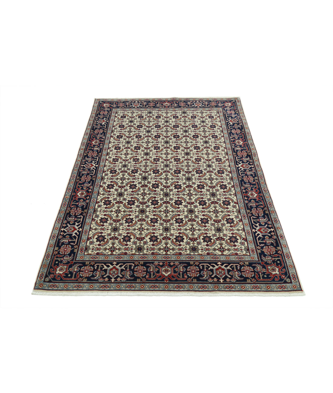 Hand Knotted Heritage Fine Persian Style Wool Rug - 4'0'' x 5'10'' 4' 0" X 5' 10" (122 X 178) / Ivory / Blue
