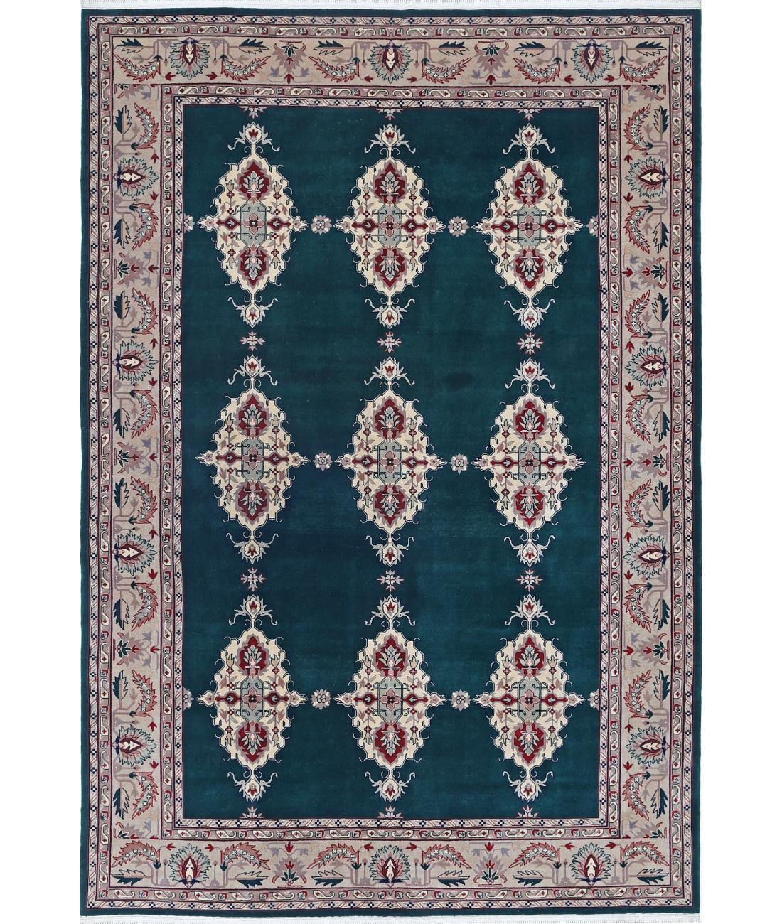 Hand Knotted Heritage Persian Style Wool Rug - 6&#39;0&#39;&#39; x 8&#39;11&#39;&#39; 6&#39; 0&quot; X 8&#39; 11&quot; (183 X 272) / Green / Ivory