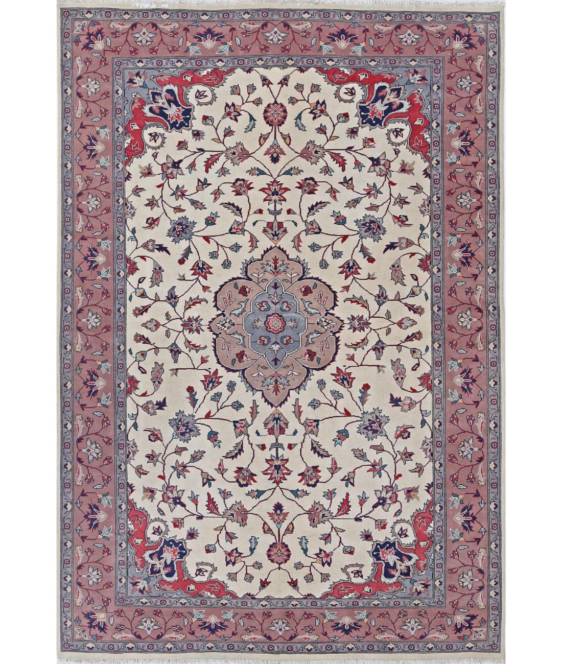 Hand Knotted Heritage Persian Style Wool Rug - 6'0'' x 9'0'' 6' 0" X 9' 0" (183 X 274) / Ivory / Taupe