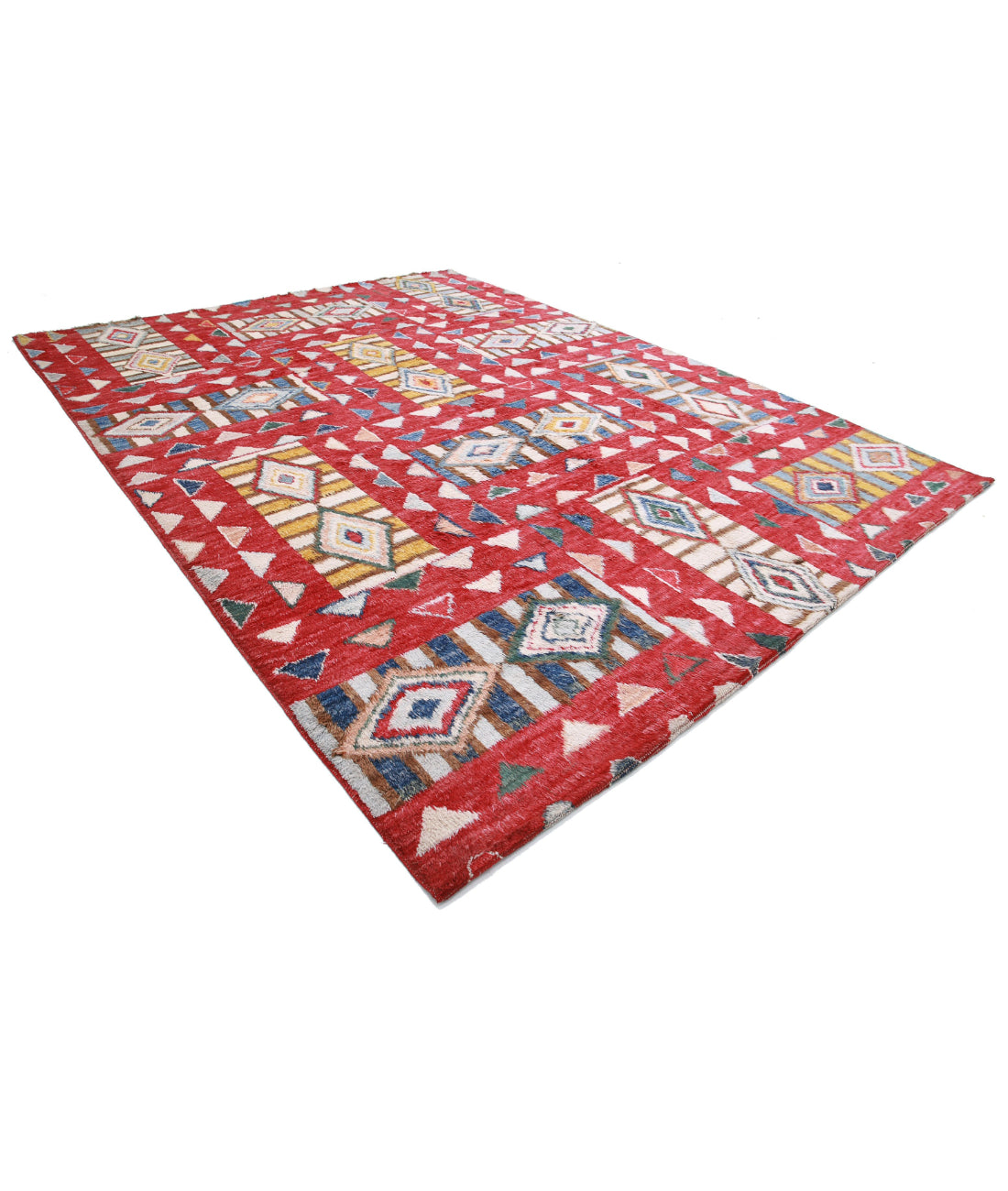 Hand Knotted Tribal Moroccan Wool Rug - 10'6'' x 13'9'' 10'6'' x 13'9'' (315 X 413) / Red / Ivory
