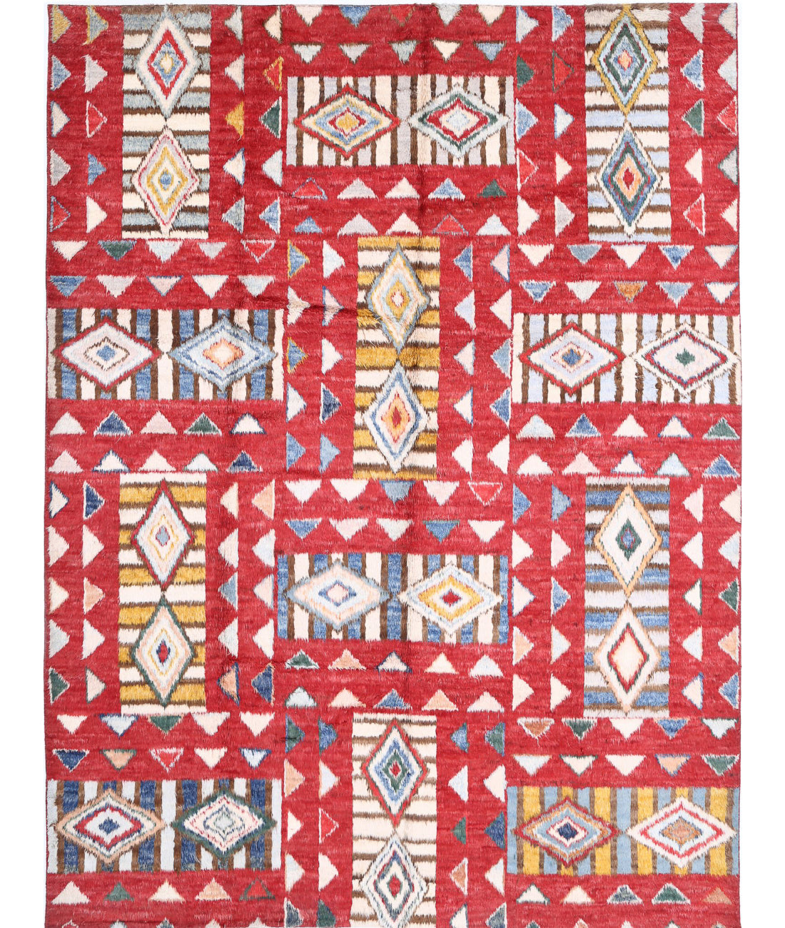Hand Knotted Tribal Moroccan Wool Rug - 10&#39;6&#39;&#39; x 13&#39;9&#39;&#39; 10&#39;6&#39;&#39; x 13&#39;9&#39;&#39; (315 X 413) / Red / Ivory