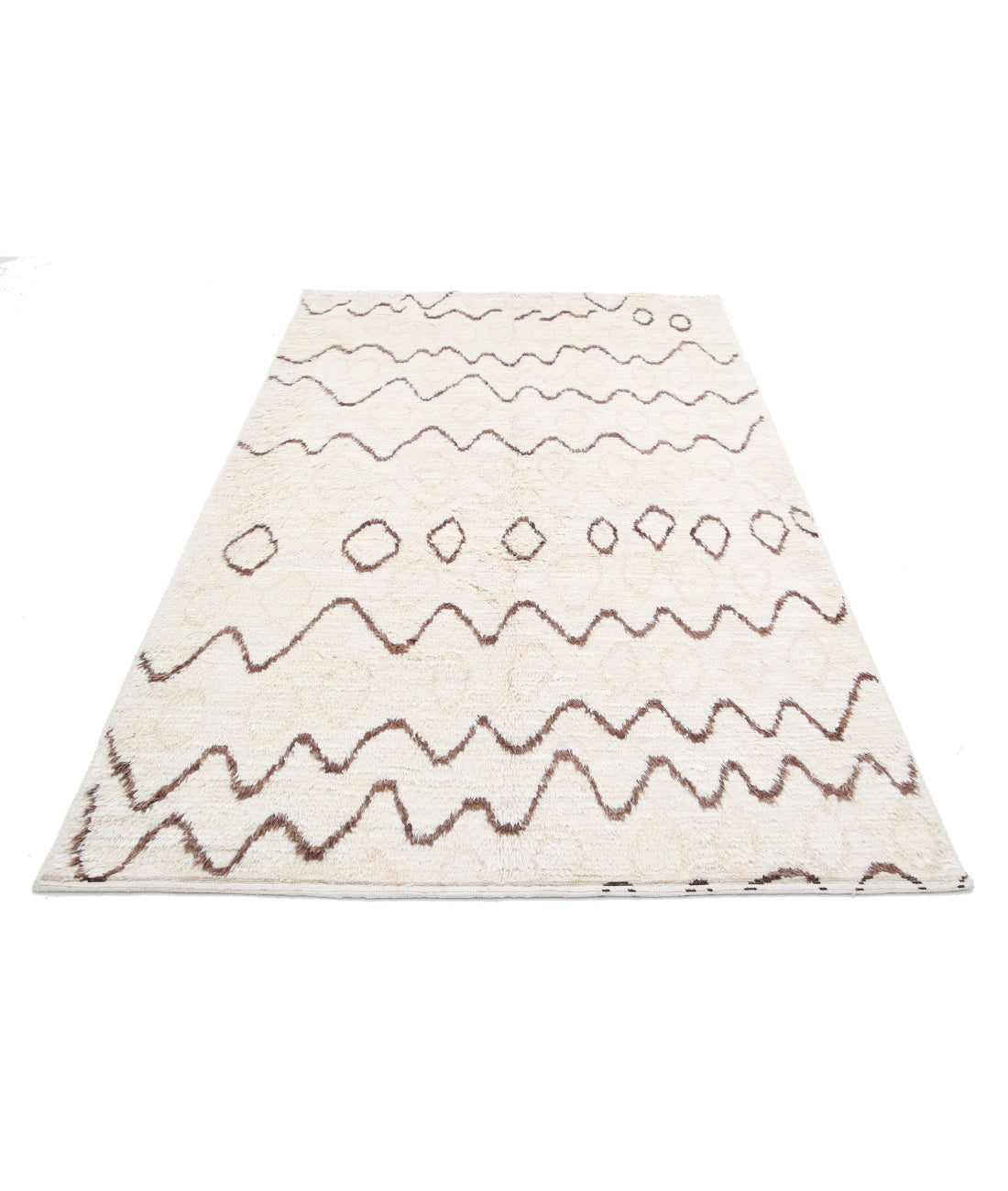 Hand Knotted Tribal Moroccan Wool Rug - 4'10'' x 7'7'' 4'10'' x 7'7'' (145 X 228) / Ivory / Taupe