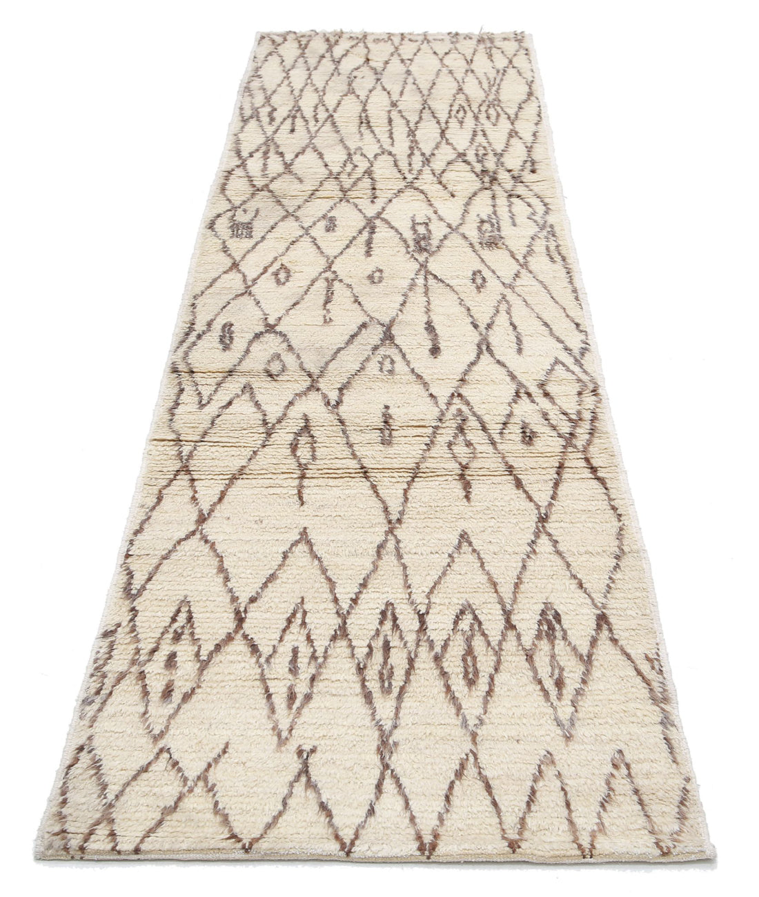 Hand Knotted Tribal Moroccan Wool Rug - 2'7'' x 9'7'' 2'7'' x 9'7'' (78 X 288) / Ivory / Taupe