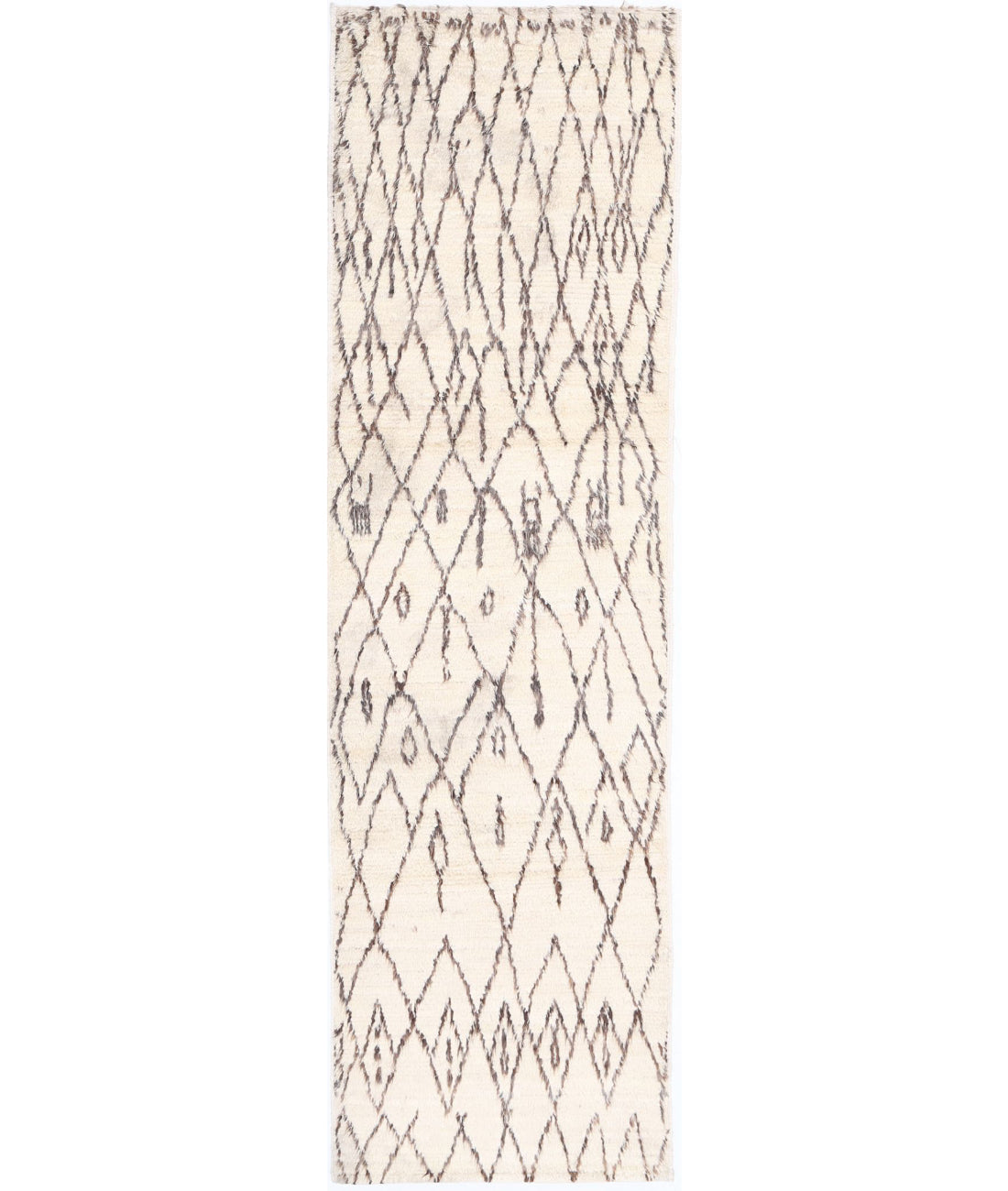 Hand Knotted Tribal Moroccan Wool Rug - 2&#39;7&#39;&#39; x 9&#39;7&#39;&#39; 2&#39;7&#39;&#39; x 9&#39;7&#39;&#39; (78 X 288) / Ivory / Taupe
