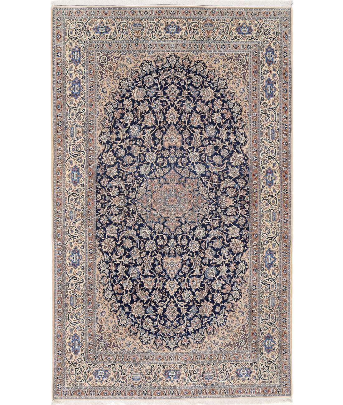 Hand Knotted Masterpiece Persian Nain Wool &amp; Silk Rug - 5&#39;11&#39;&#39; x 9&#39;9&#39;&#39; 5&#39;11&#39;&#39; x 9&#39;9&#39;&#39; (178 X 293) / Blue / Ivory