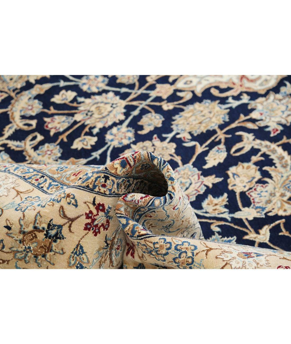 Hand Knotted Masterpiece Nain Wool & Silk Rug - 10'6'' x 16'2'' 10'6'' x 16'2'' (315 X 485) / Blue / Beige