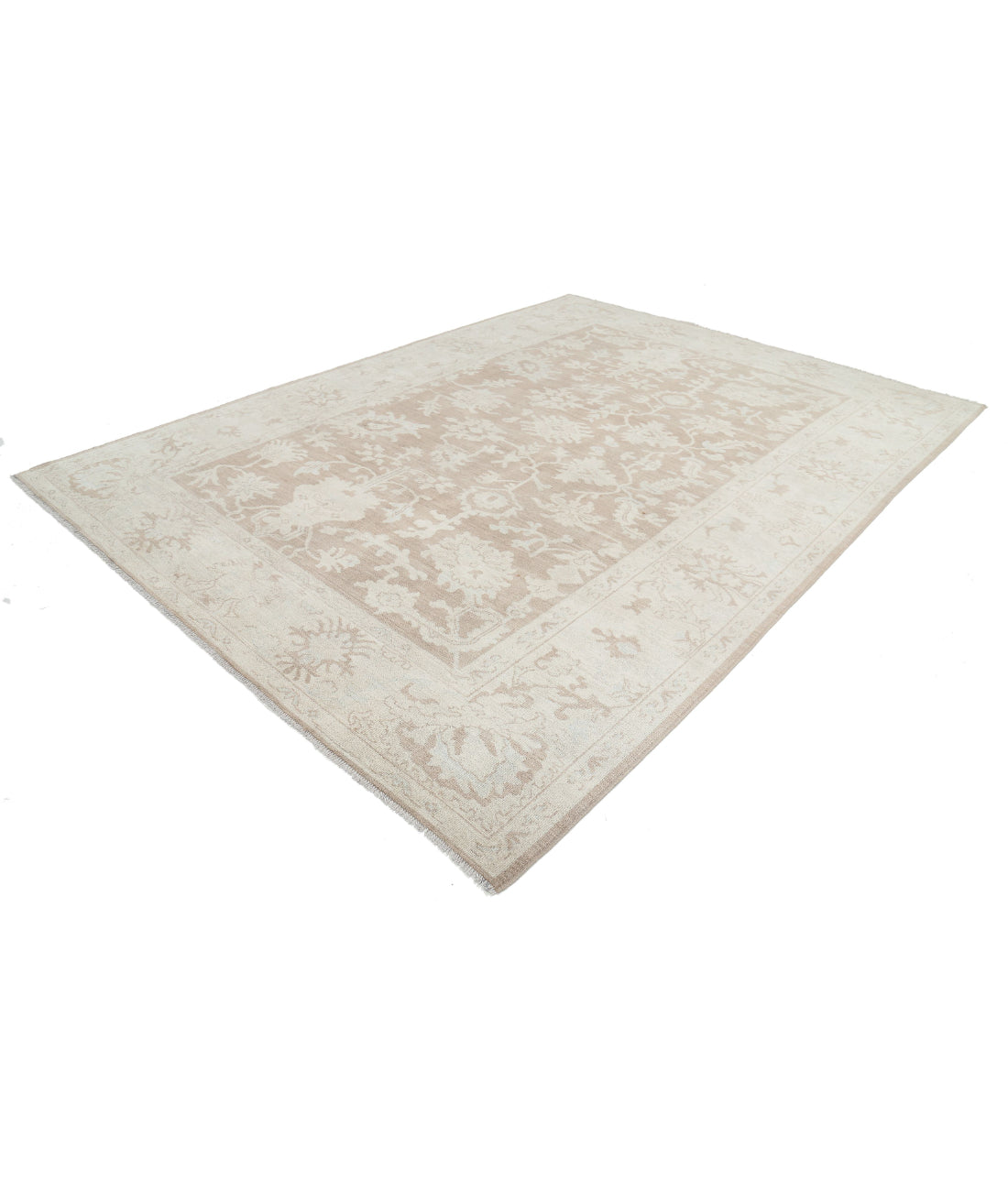 Hand Knotted Oushak Wool Rug - 8'7'' x 11'11'' 8'7'' x 11'11'' (258 X 358) / Brown / Ivory