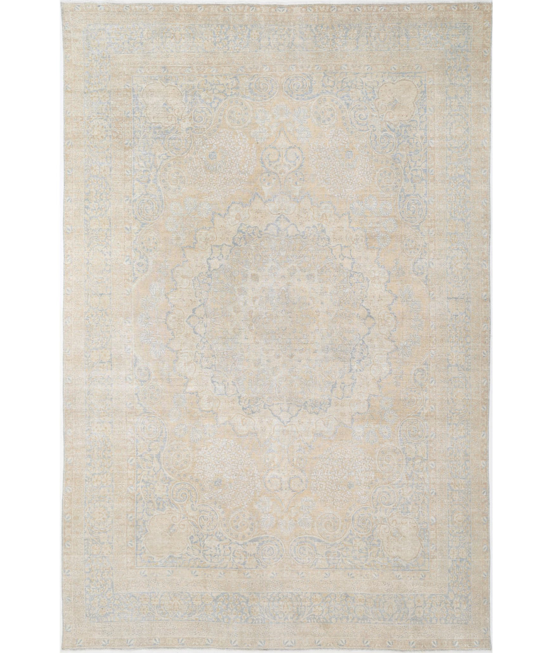 Hand Knotted Antique Persian Tabriz Wool Rug - 12&#39;4&#39;&#39; x 19&#39;5&#39;&#39; 12&#39;4&#39;&#39; x 19&#39;5&#39;&#39; (370 X 583) / Taupe / Blue