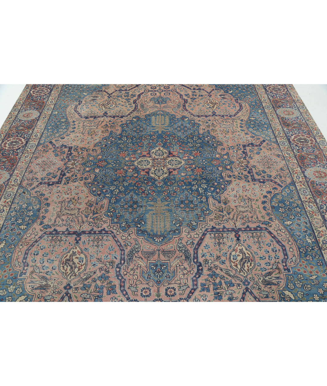 Hand Knotted Antique Persian Tabriz Wool Rug - 8'6'' x 11'3'' 8'6'' x 11'3'' (255 X 338) / Pink / Blue