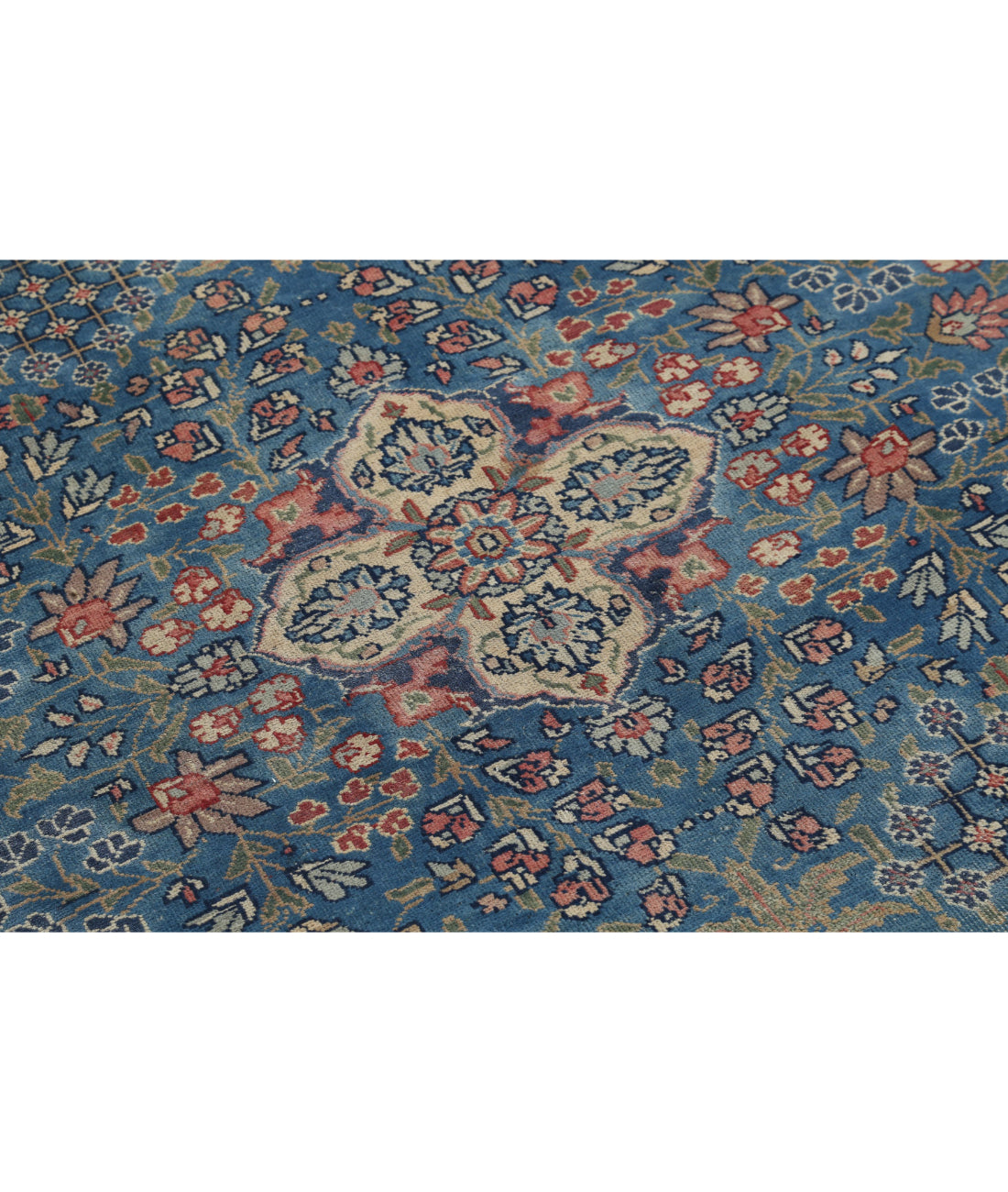 Hand Knotted Antique Persian Tabriz Wool Rug - 8'6'' x 11'3'' 8'6'' x 11'3'' (255 X 338) / Pink / Blue