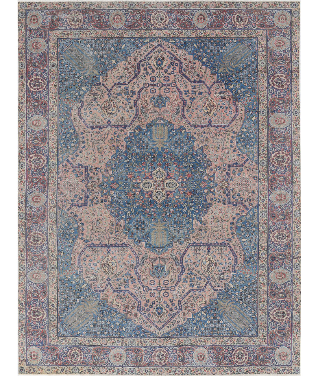 Hand Knotted Antique Persian Tabriz Wool Rug - 8&#39;6&#39;&#39; x 11&#39;3&#39;&#39; 8&#39;6&#39;&#39; x 11&#39;3&#39;&#39; (255 X 338) / Pink / Blue