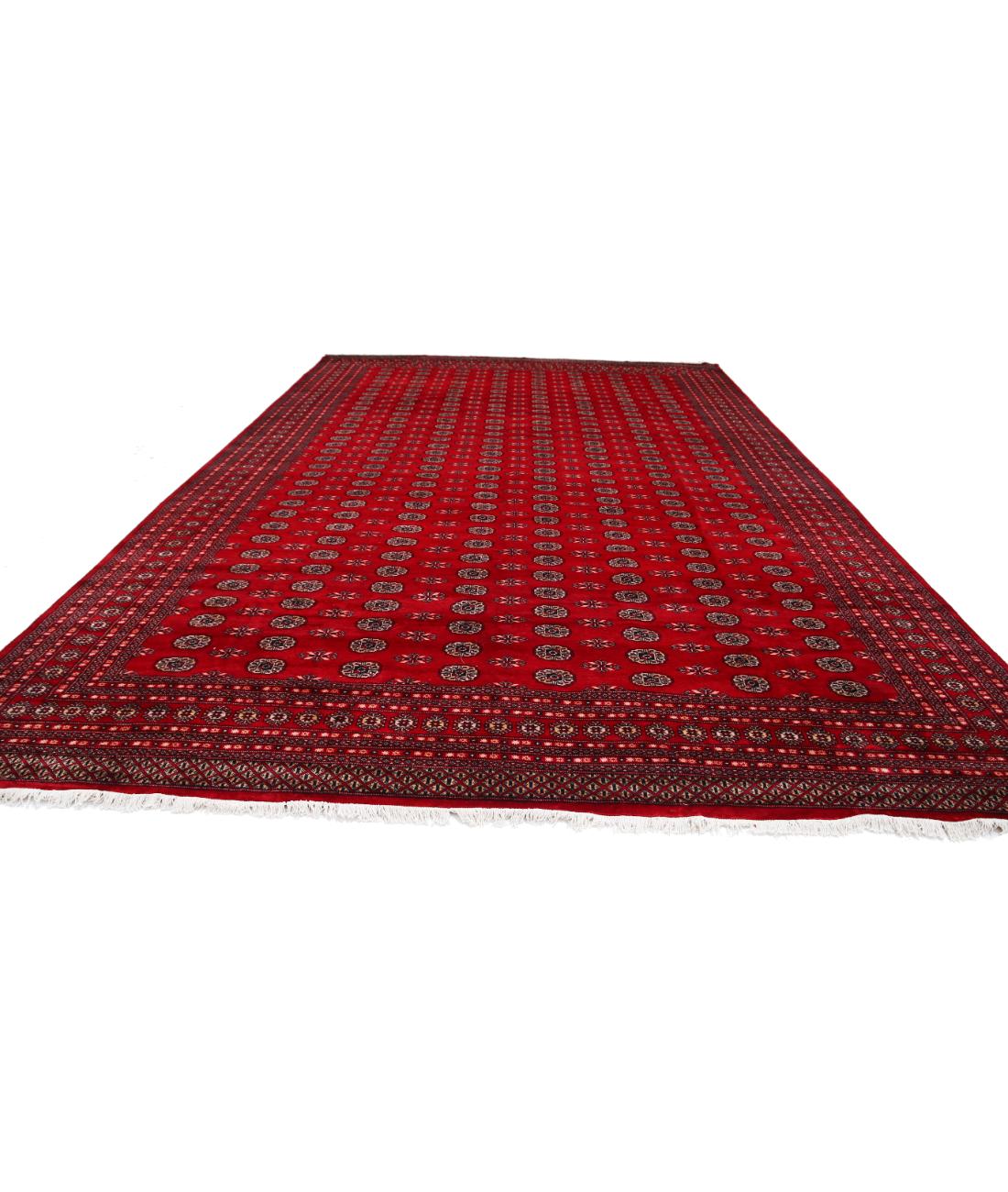 Hand Knotted Tribal Bokhara Wool Rug - 12'0'' x 17'9'' 12' 0" X 17' 9" (366 X 541) / Red / Green