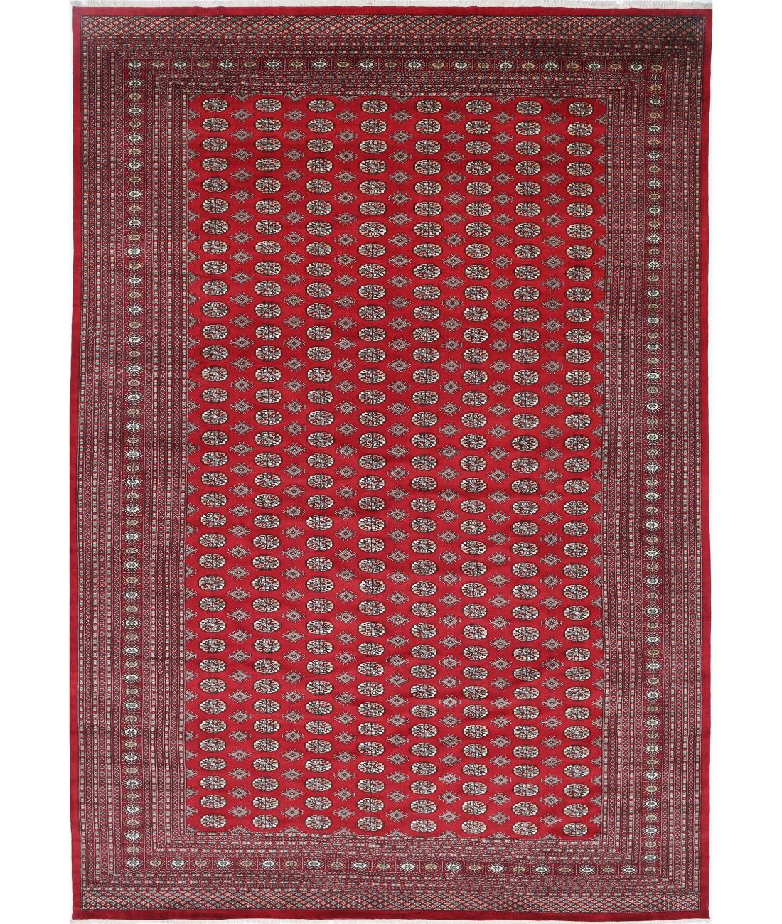 Hand Knotted Tribal Bokhara Wool Rug - 12&#39;0&#39;&#39; x 17&#39;9&#39;&#39; 12&#39; 0&quot; X 17&#39; 9&quot; (366 X 541) / Red / Green