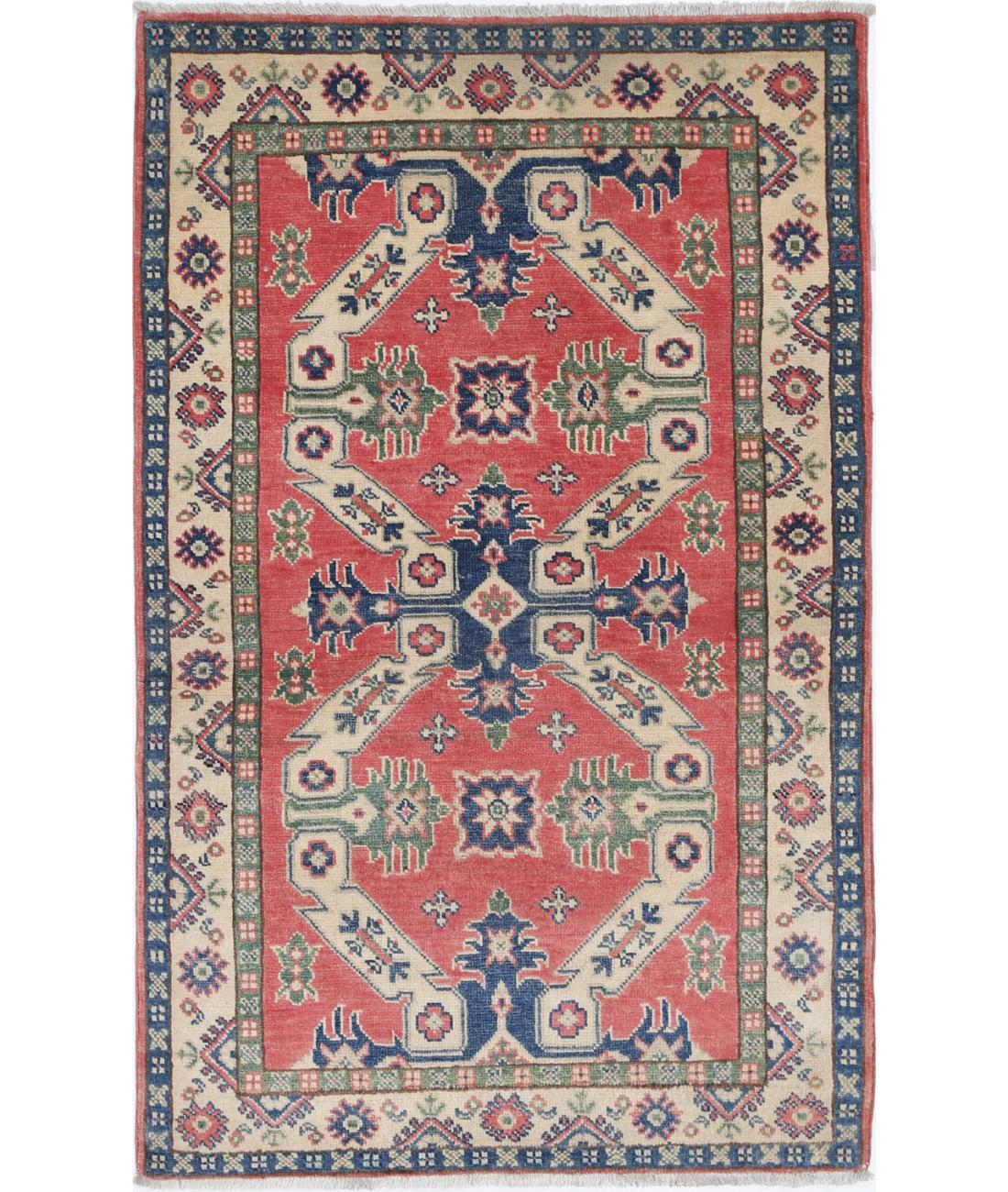 Hand Knotted Tribal Kazak Wool Rug - 2&#39;10&#39;&#39; x 4&#39;8&#39;&#39; 2&#39; 10&quot; X 4&#39; 8&quot; (86 X 142) / Red / Ivory