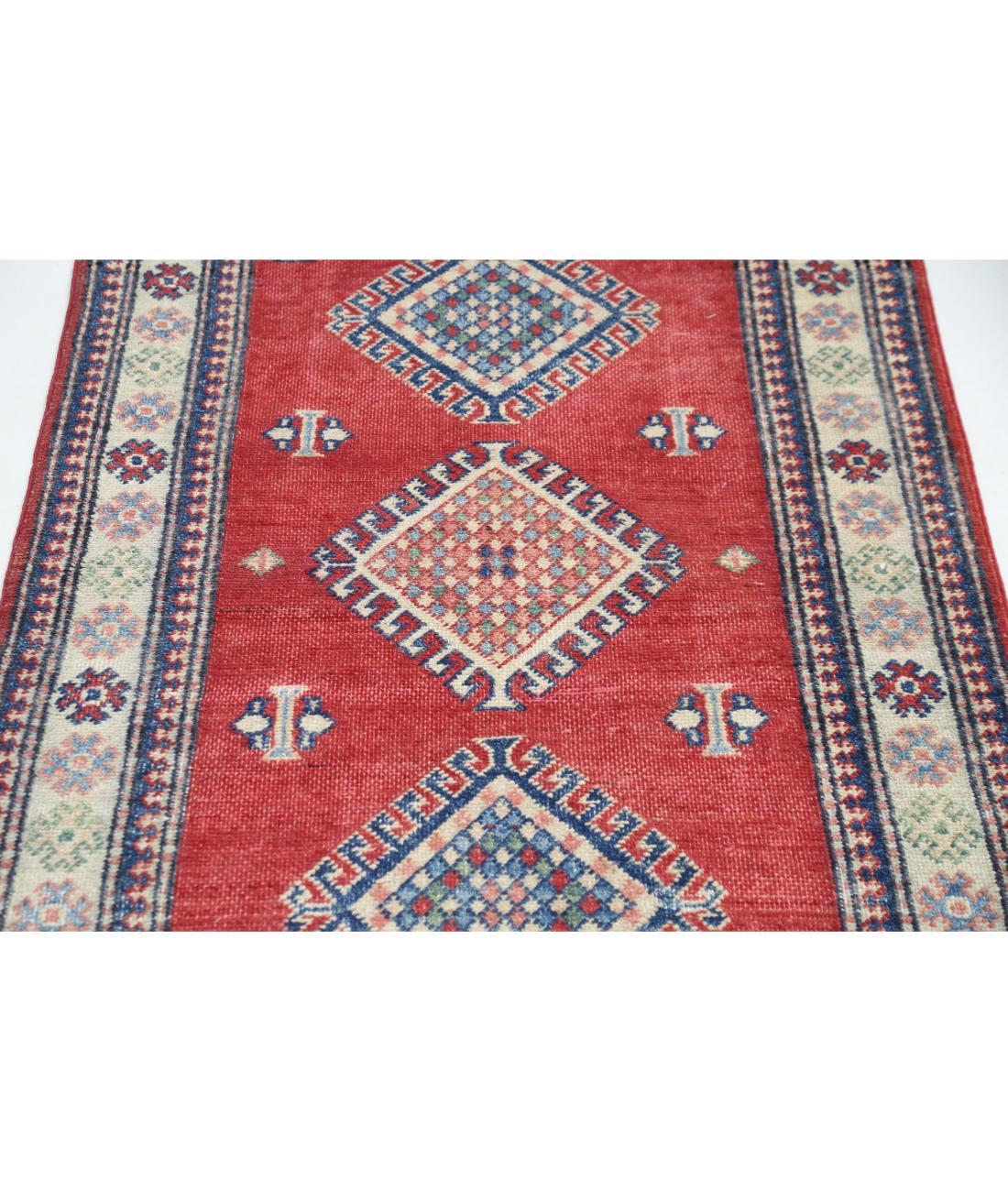Hand Knotted Tribal Kazak Wool Rug - 2'10'' x 4'11'' 2' 10" X 4' 11" (86 X 150) / Red / Ivory