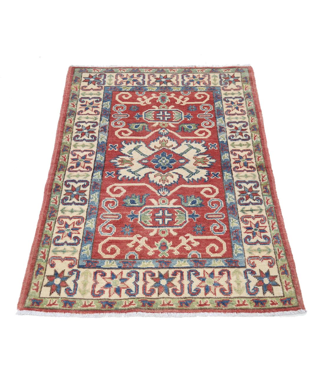 Hand Knotted Tribal Kazak Wool Rug - 2'8'' x 4'0'' 2' 8" X 4' 0" (81 X 122) / Red / Ivory