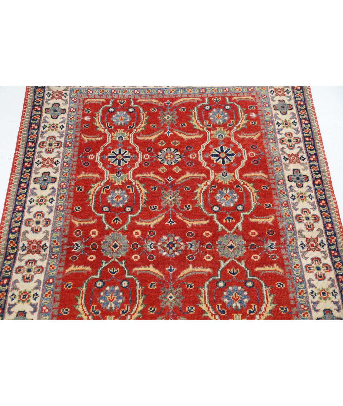 Hand Knotted Tribal Kazak Wool Rug - 3'1'' x 4'9'' 3' 1" X 4' 9" (94 X 145) / Red / Ivory