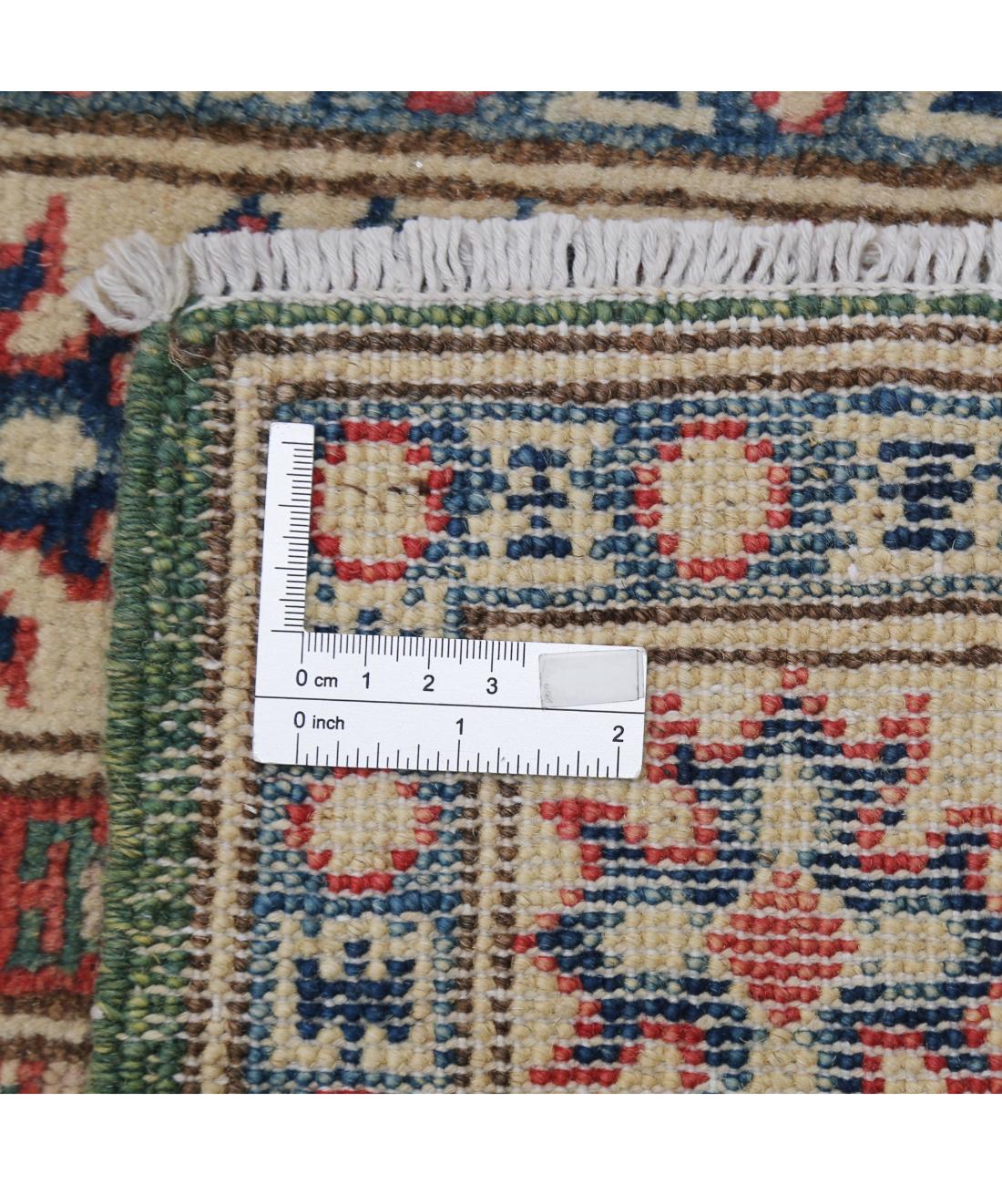 Hand Knotted Tribal Kazak Wool Rug - 2'1'' x 5'8'' 2' 1" X 5' 8" (64 X 173) / Green / Ivory