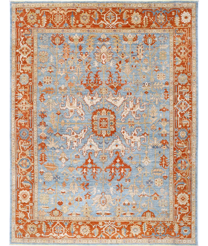 Hand-knotted Ziegler wool rug, blue and red, from the Arteverk Houston showroom