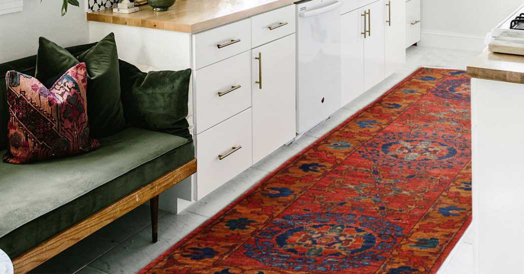 Runner rug-red Kazak used in the kitchen