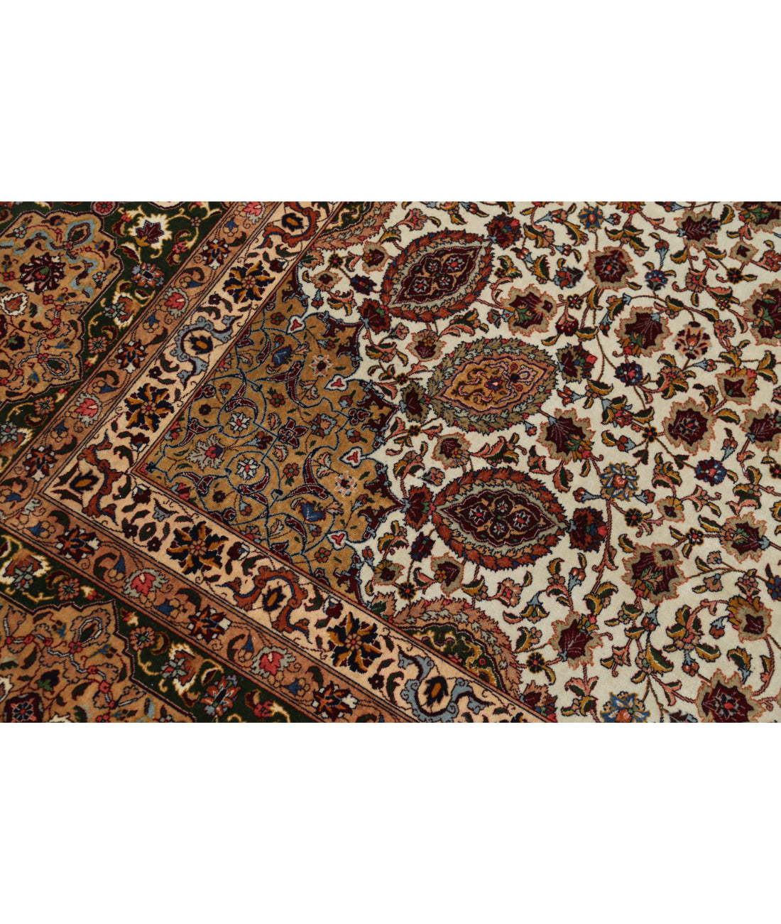 Hand Knotted Masterpiece Persian Tabriz Fine Sheikh Safi Wool & Silk Rug - 11'1'' x 16'0'' 11'1'' x 16'0'' (333 X 480) / Ivory / Green