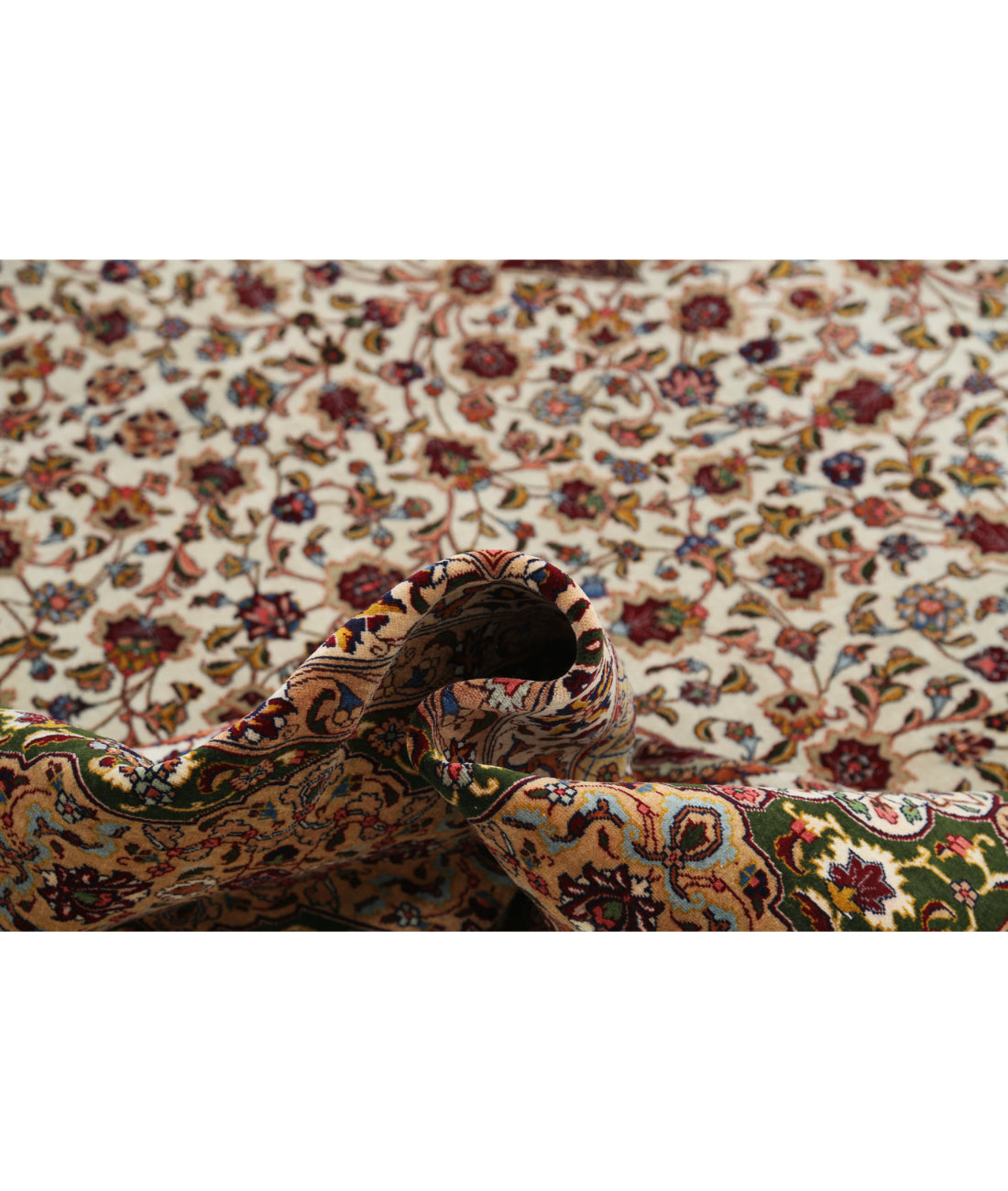 Hand Knotted Masterpiece Persian Tabriz Fine Sheikh Safi Wool & Silk Rug - 11'1'' x 16'0'' 11'1'' x 16'0'' (333 X 480) / Ivory / Green