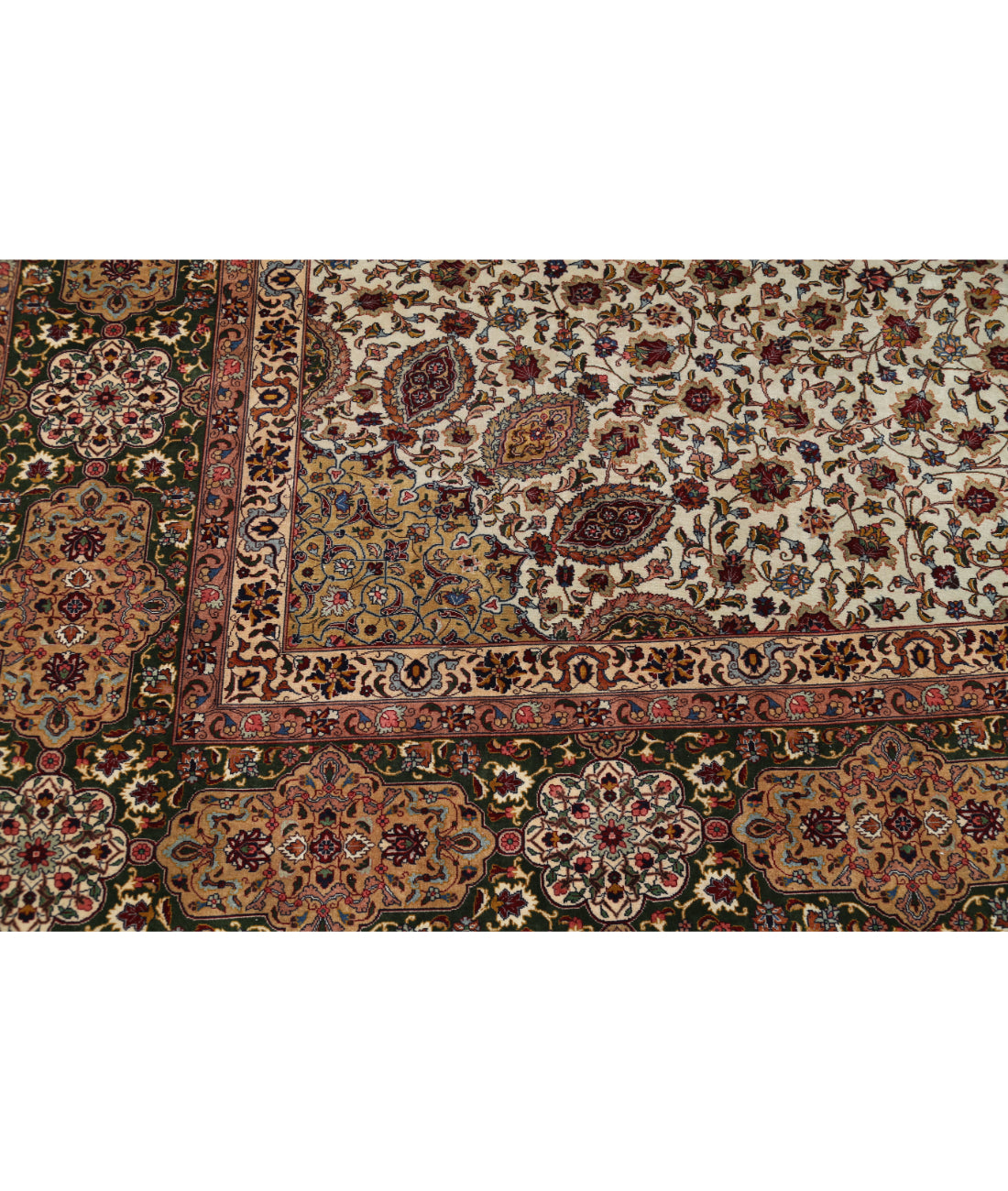 Hand Knotted Masterpiece Persian Tabriz Fine Sheikh Safi Wool & Silk Rug - 11'1'' x 16'0'' 11'1'' x 16'0'' (333 X 480) / Ivory / Green