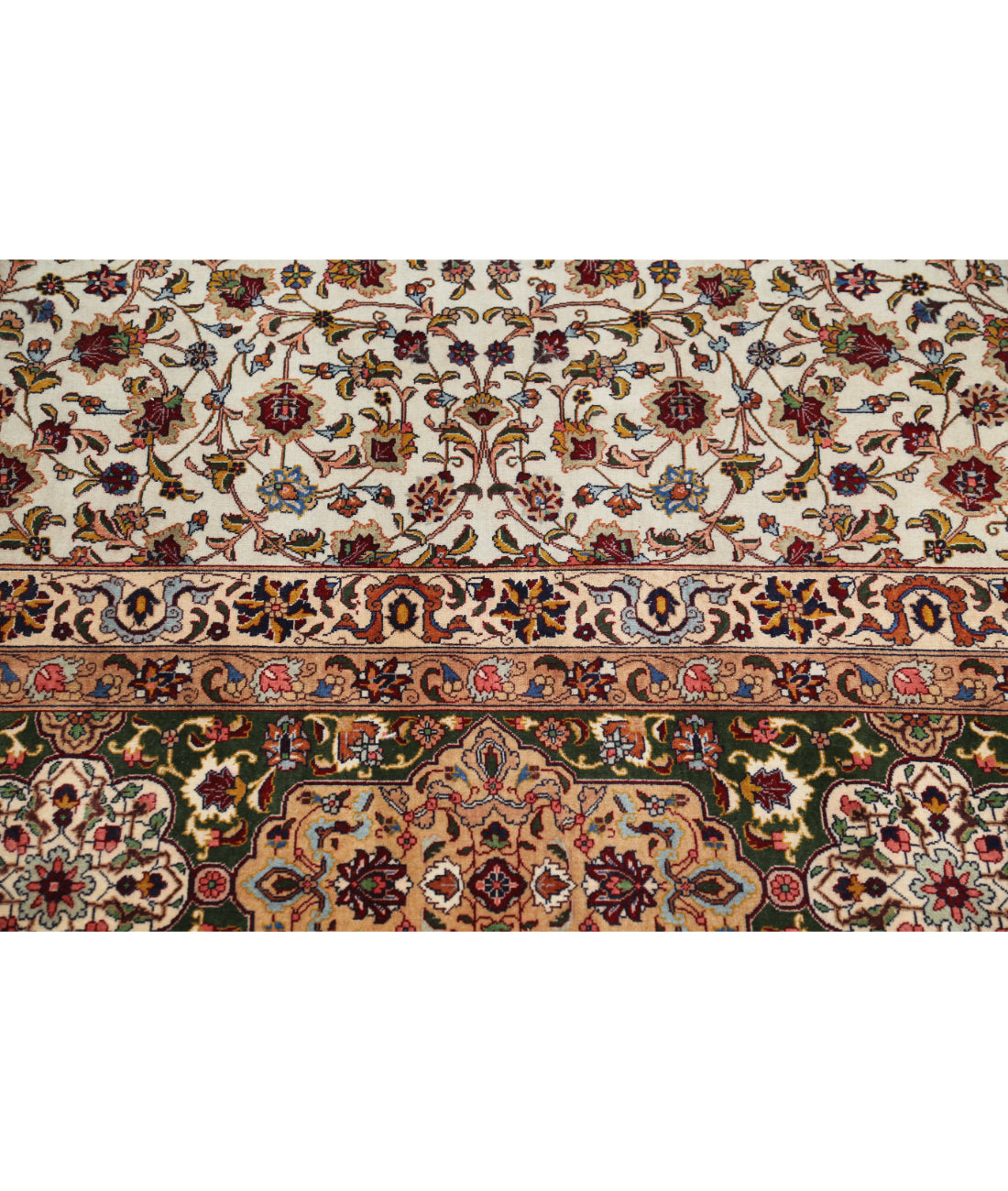 Hand Knotted Masterpiece Persian Tabriz Fine Sheikh Safi Wool & Silk Rug - 11'1'' x 16'0'' 11'1'' x 16'0'' (333 X 480) / Ivory / Green