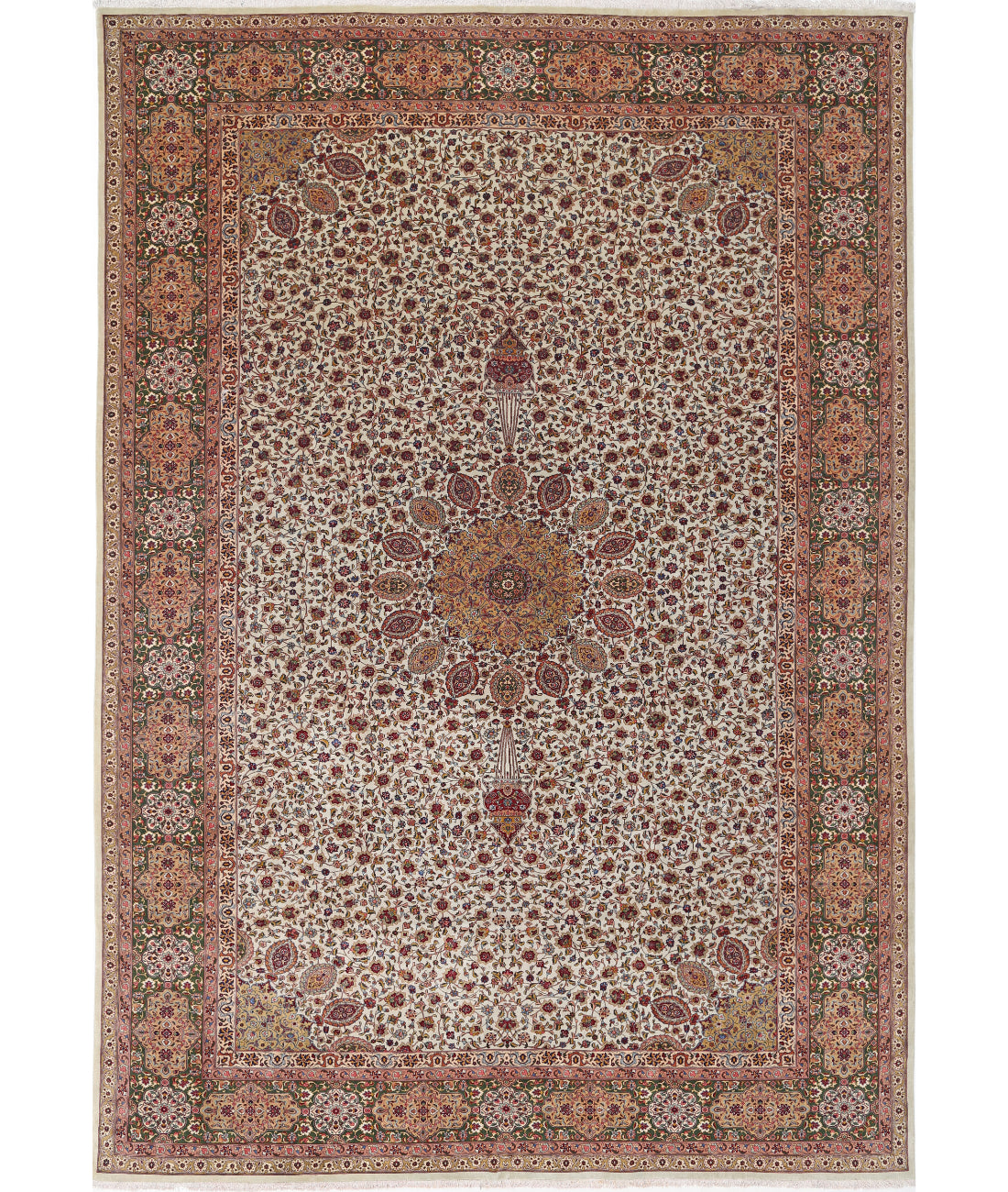 Hand Knotted Masterpiece Oriental Tabriz Fine Sheikh Safi Wool & Silk Rug - 11'1'' x 16'0''