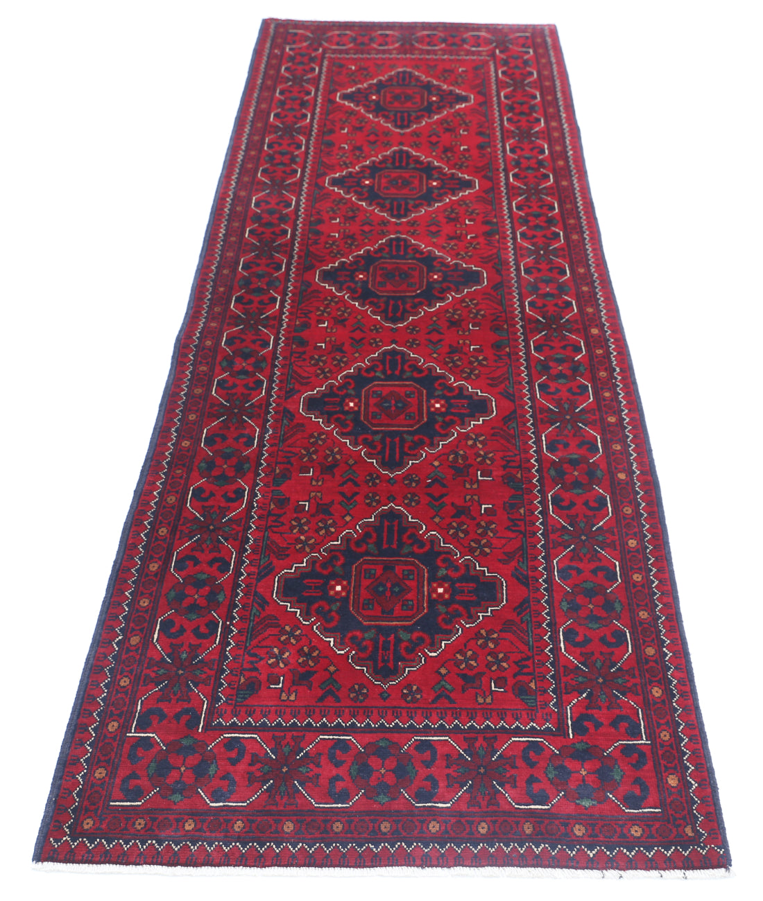 Hand Knotted Afghan Khamyab Wool Rug - 2'8'' x 9'3'' 2'8'' x 9'3'' (80 X 278) / Red / Black